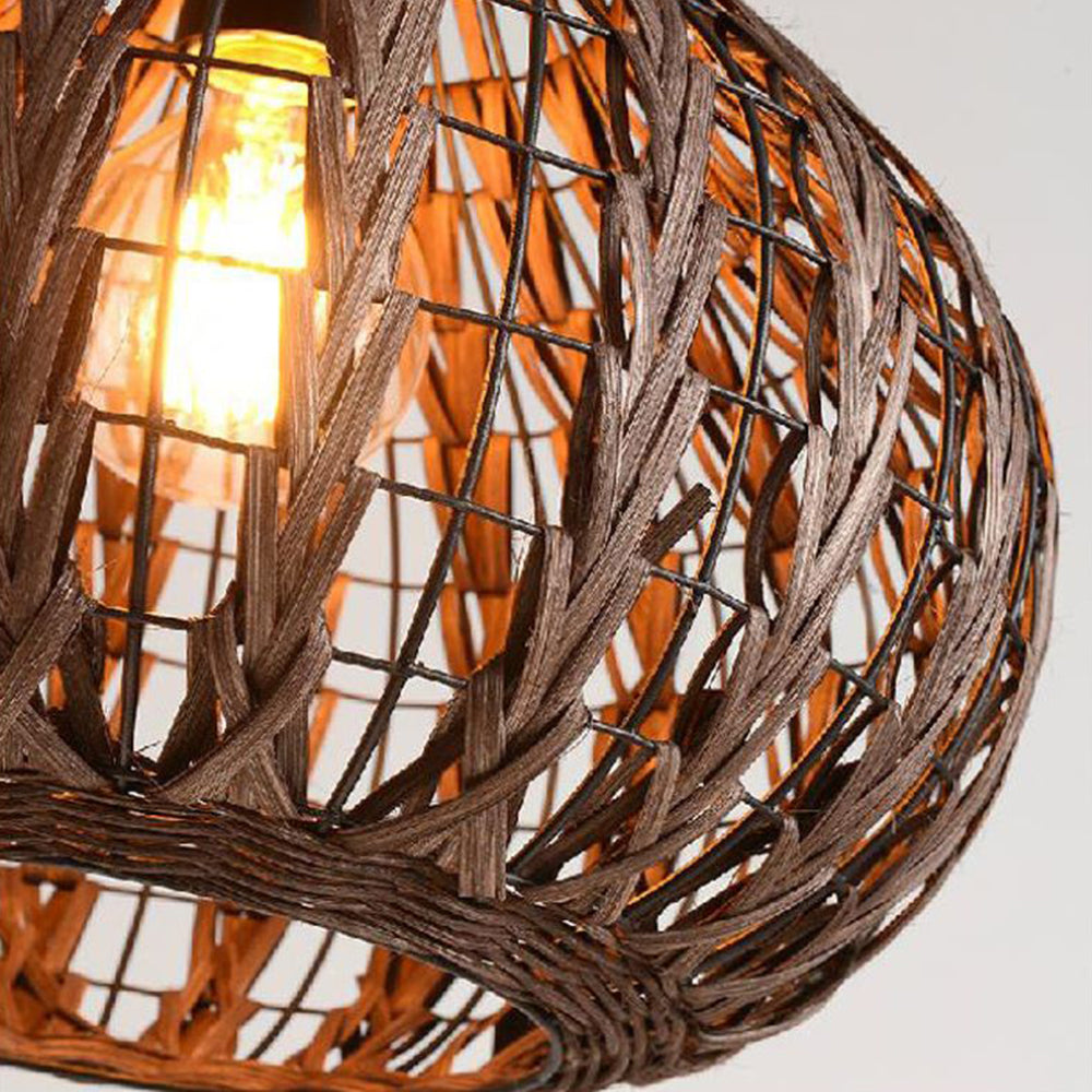 Ritta Suspension Globe Simple, Métal/Rotin, Marron Foncé/Marron Clair, Bar/Cuisine