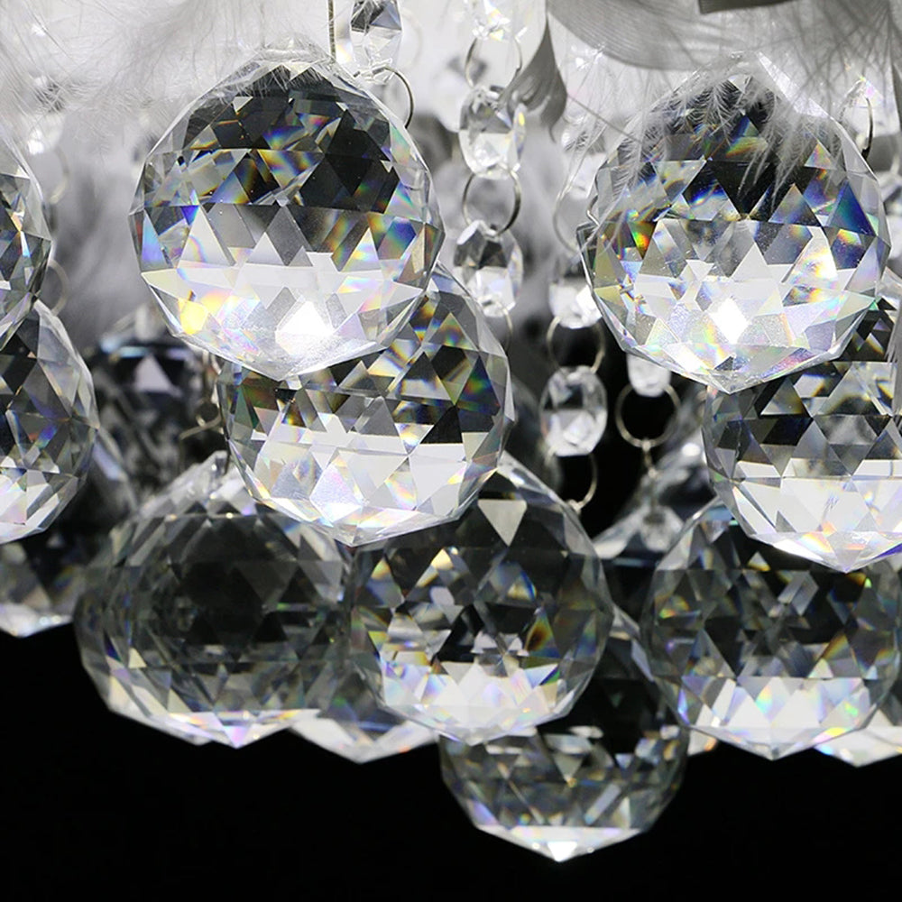 O'Moore Suspension Tambour Magnifique, Métal/Plume/Cristal, Blanc, Chambre à Coucher/Salon