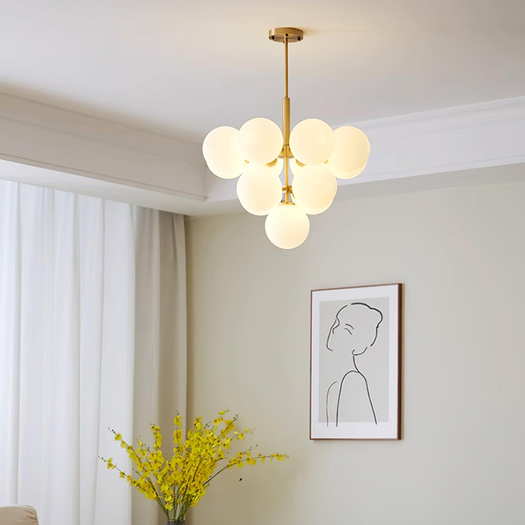 Chandelier Glass Globe Cluster Brass Frame Modern Minimalist Home - Letslighting