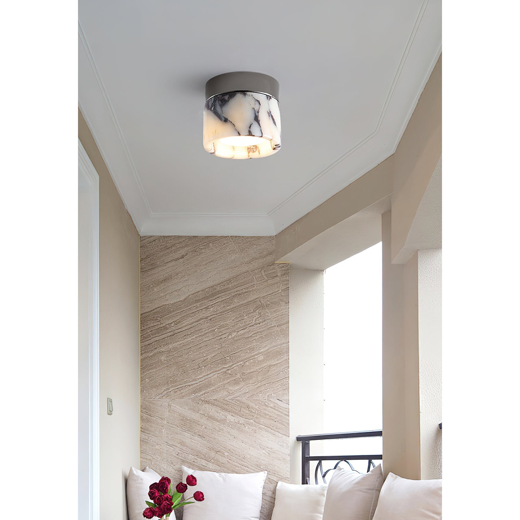 Ivinir Modern Minimalist Round Marble Ceiling Lamp - Lamp Copper