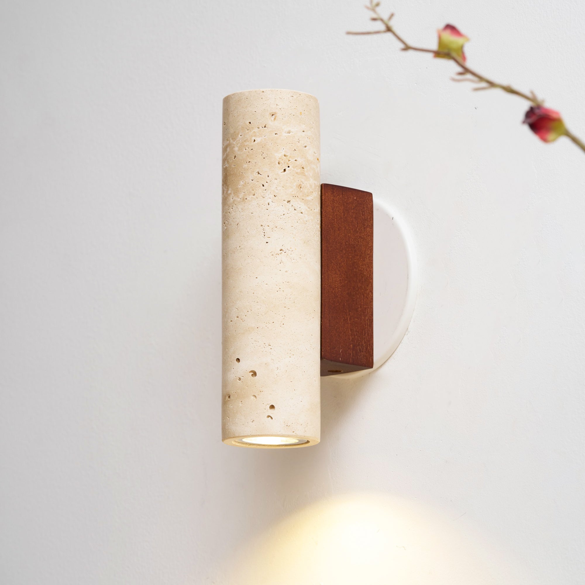 Celore Cylinder-Wood Travertine Wall Light - Letslighting