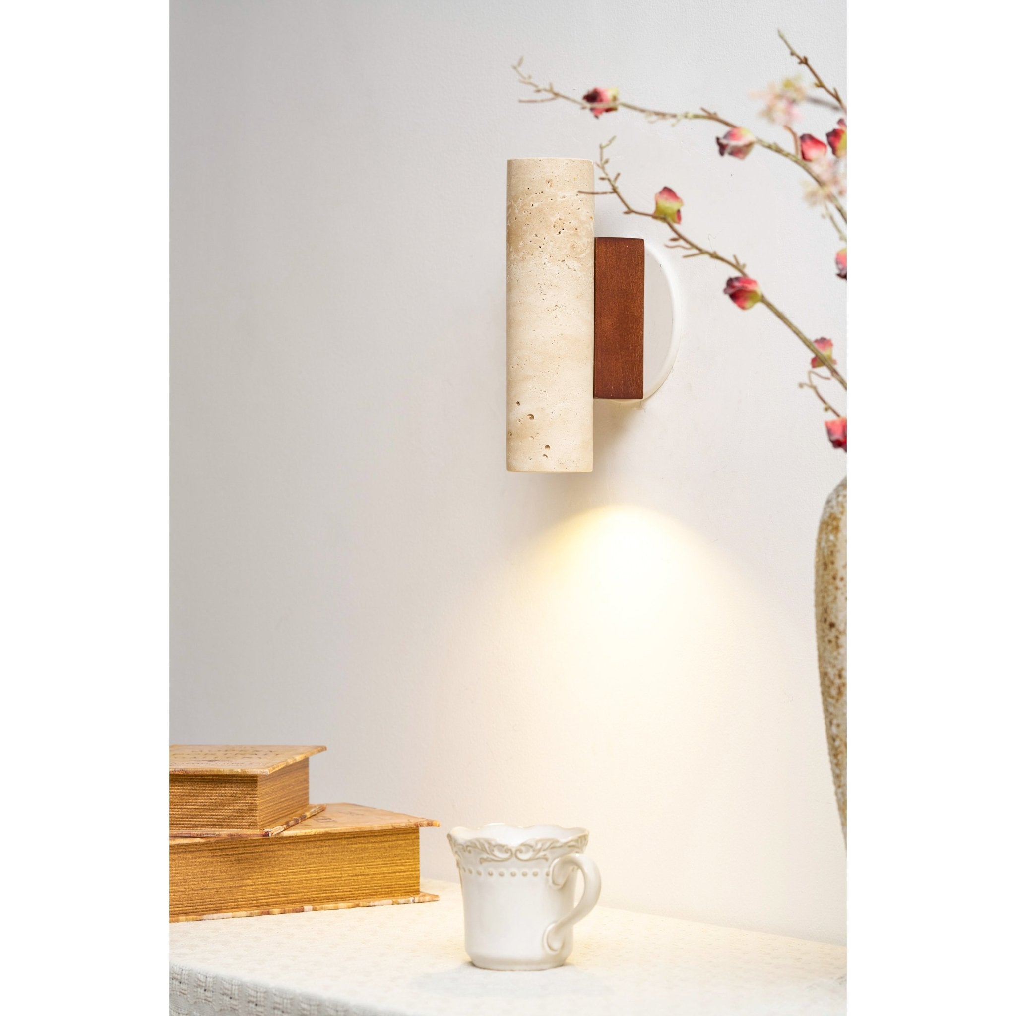 Celore Cylinder-Wood Travertine Wall Light - Letslighting