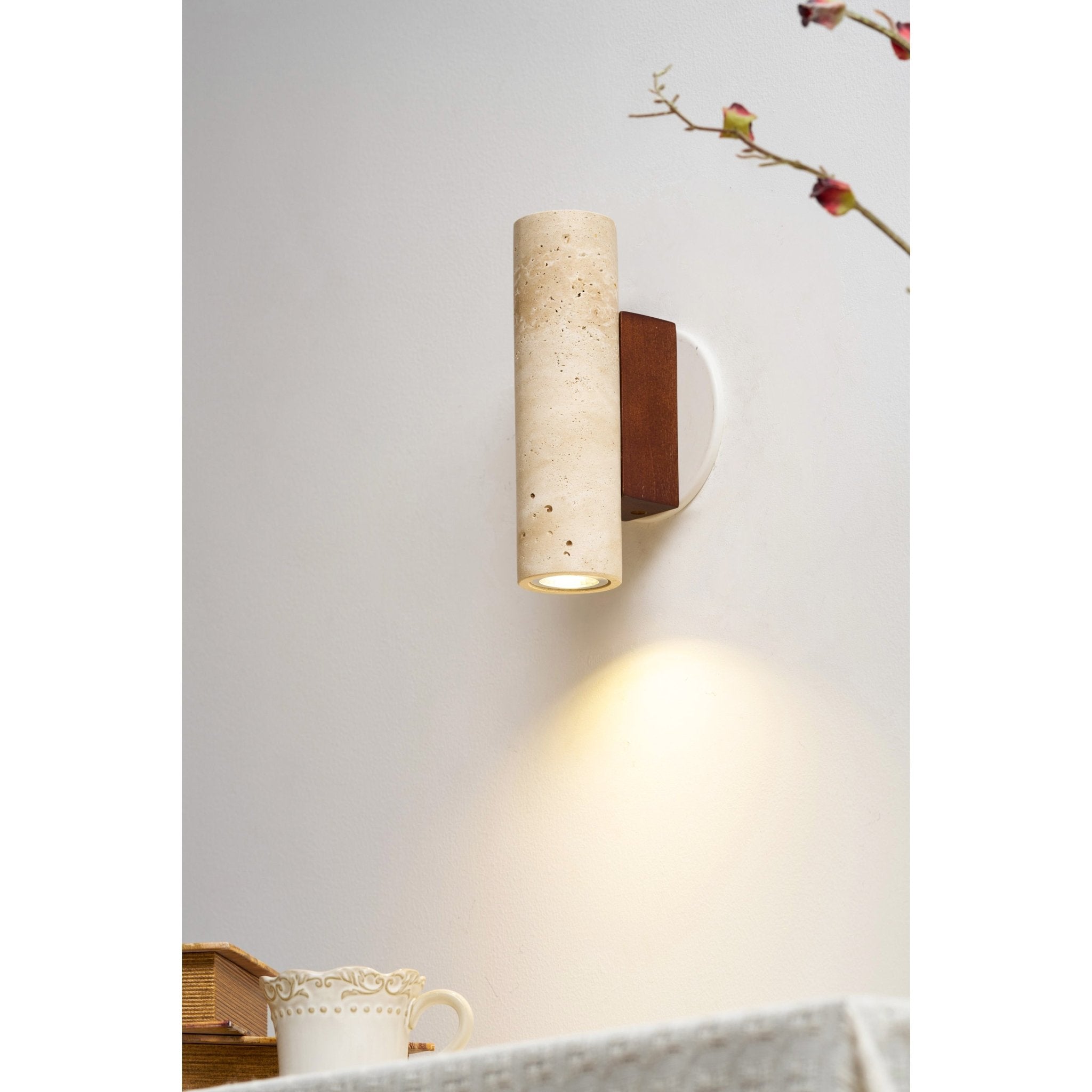 Celore Cylinder-Wood Travertine Wall Light - Letslighting