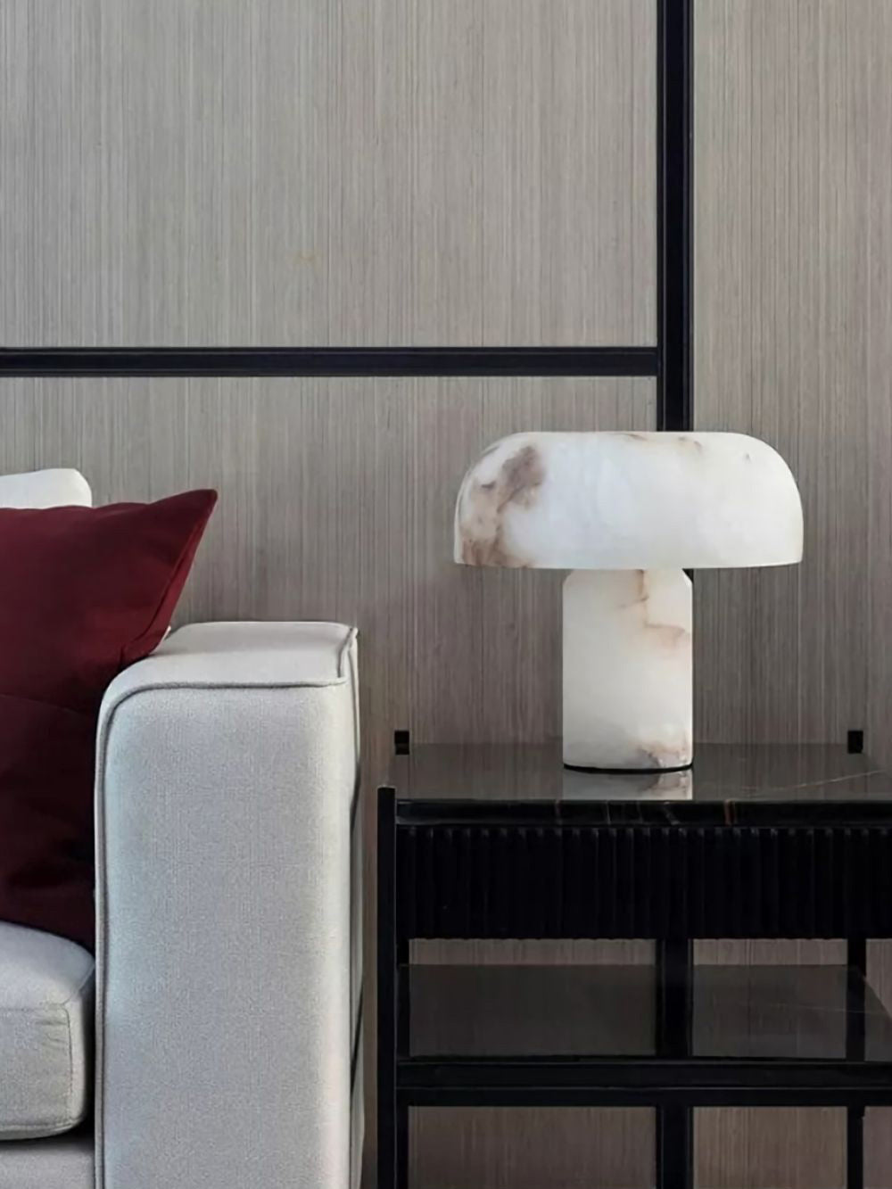 Table Lamp Alabaster Mushroom Shade Brass Base Sculptural Warm - Letslighting