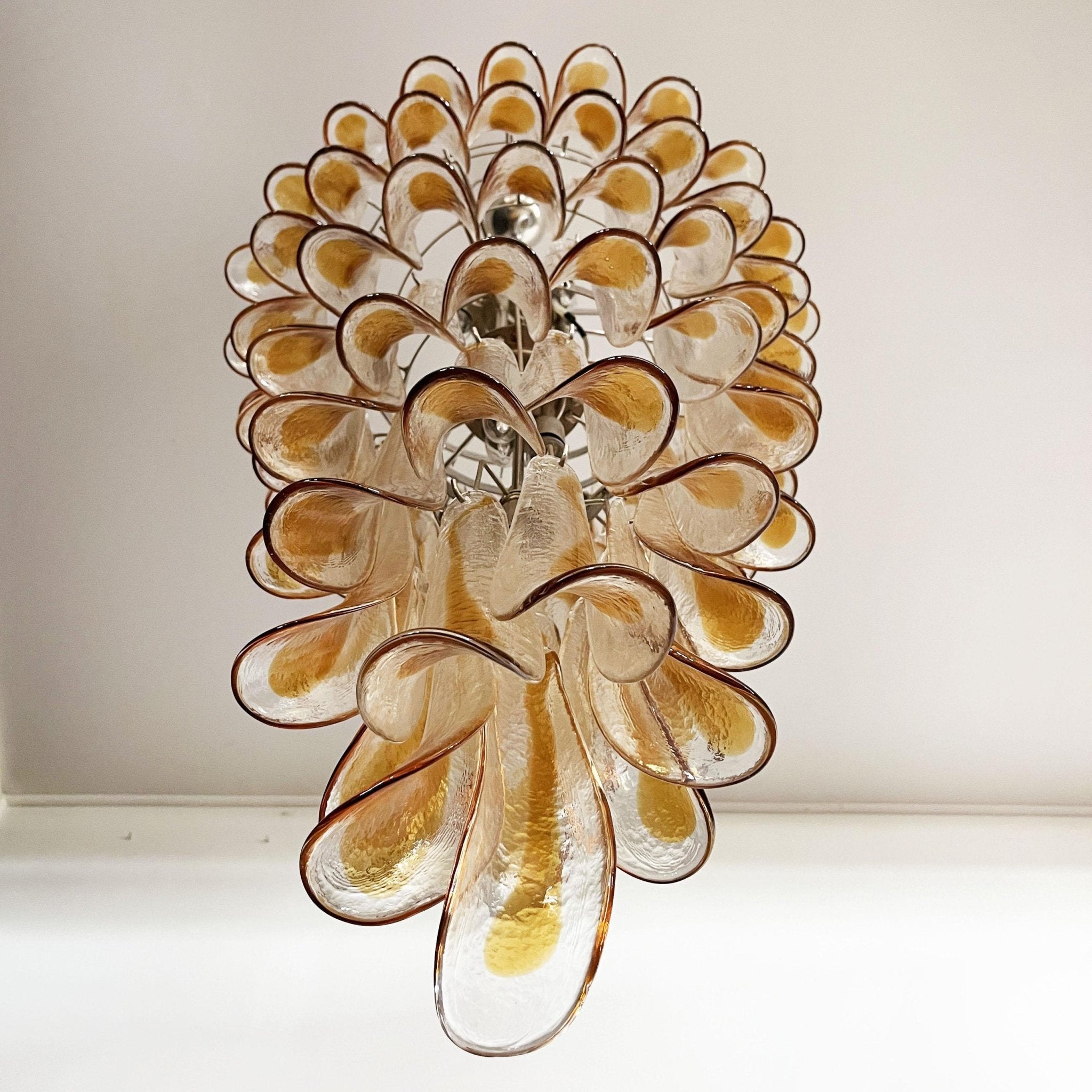 Aurora Chandelier Gold Murano Glass Petals Layered Cascading - Letslighting