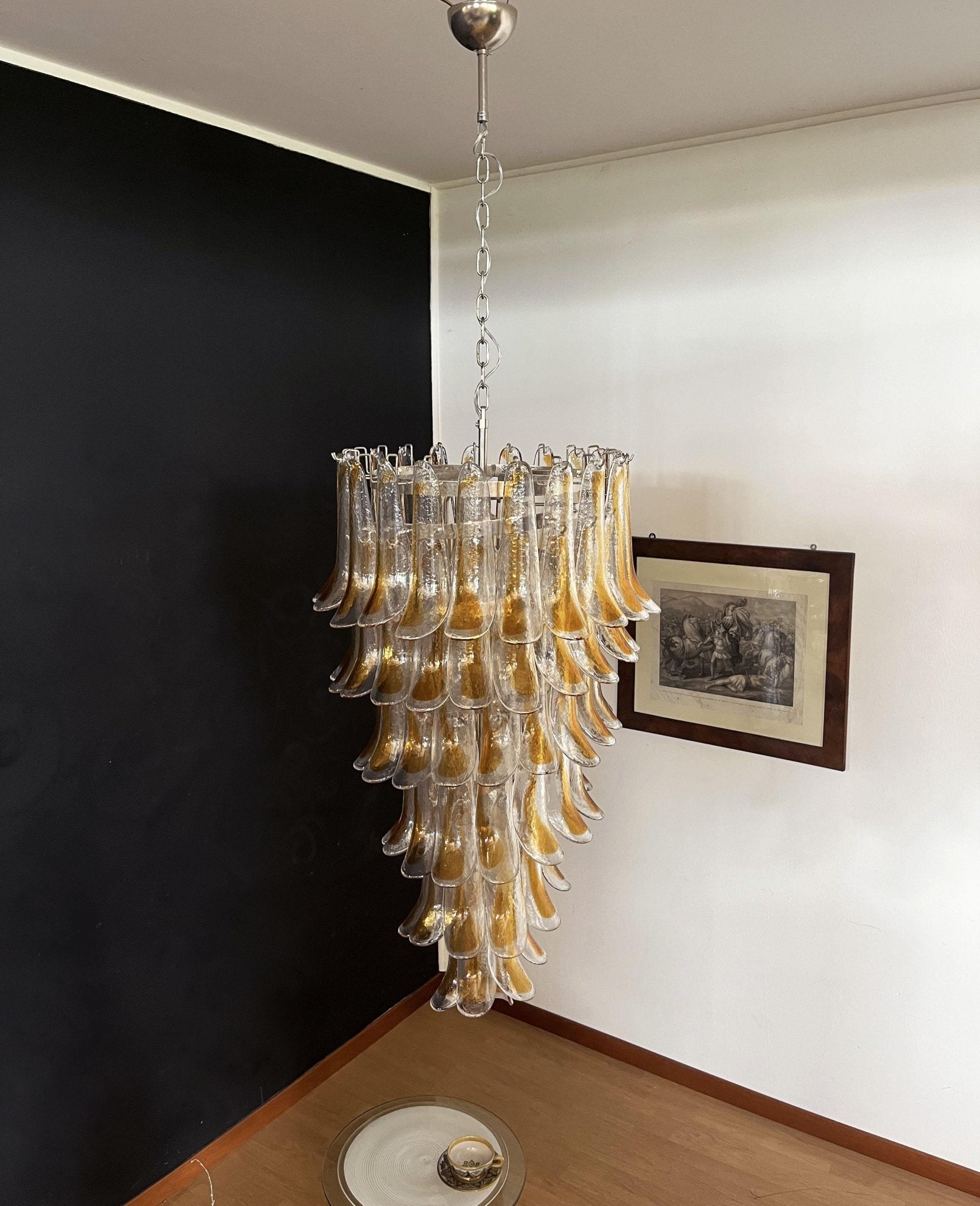 Aurora Chandelier Gold Murano Glass Petals Layered Cascading - Letslighting