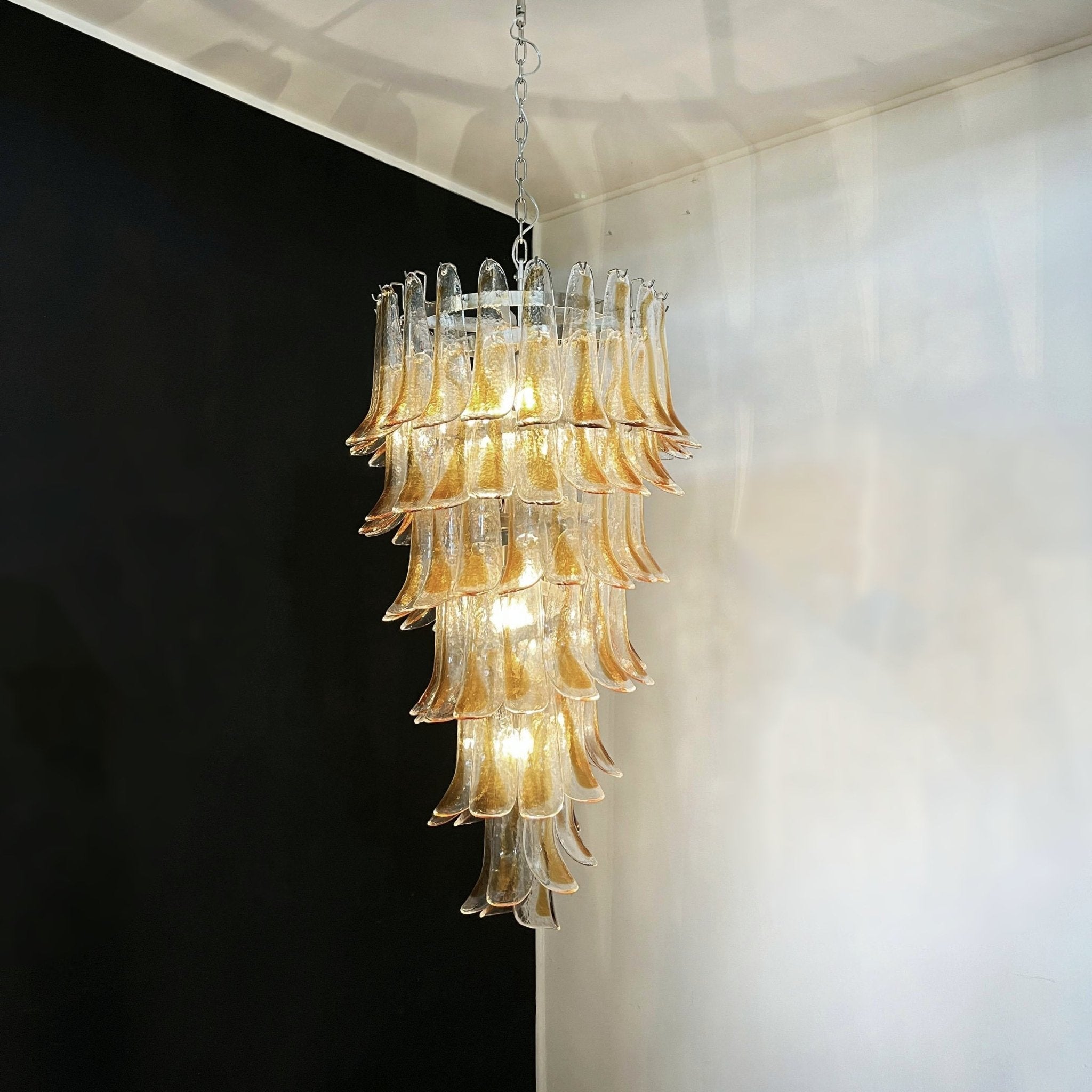 Aurora Chandelier Gold Murano Glass Petals Layered Cascading - Letslighting