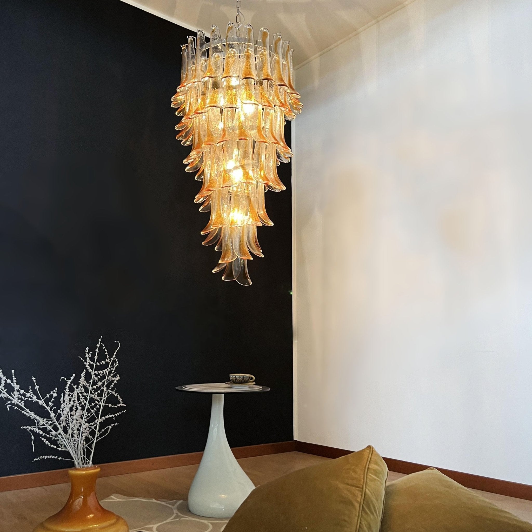 Aurora Chandelier Gold Murano Glass Petals Layered Cascading - Letslighting