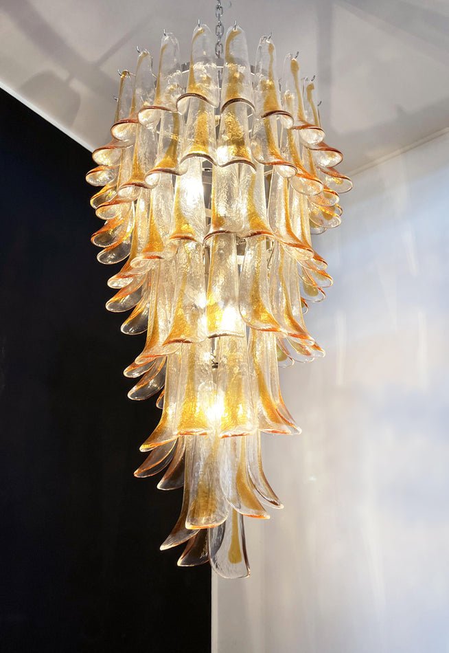 Aurora Chandelier Gold Murano Glass Petals Layered Cascading - Letslighting