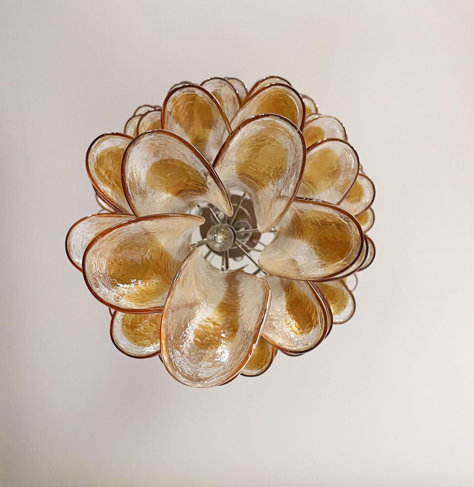 Aurora Chandelier Gold Murano Glass Petals Layered Cascading - Letslighting