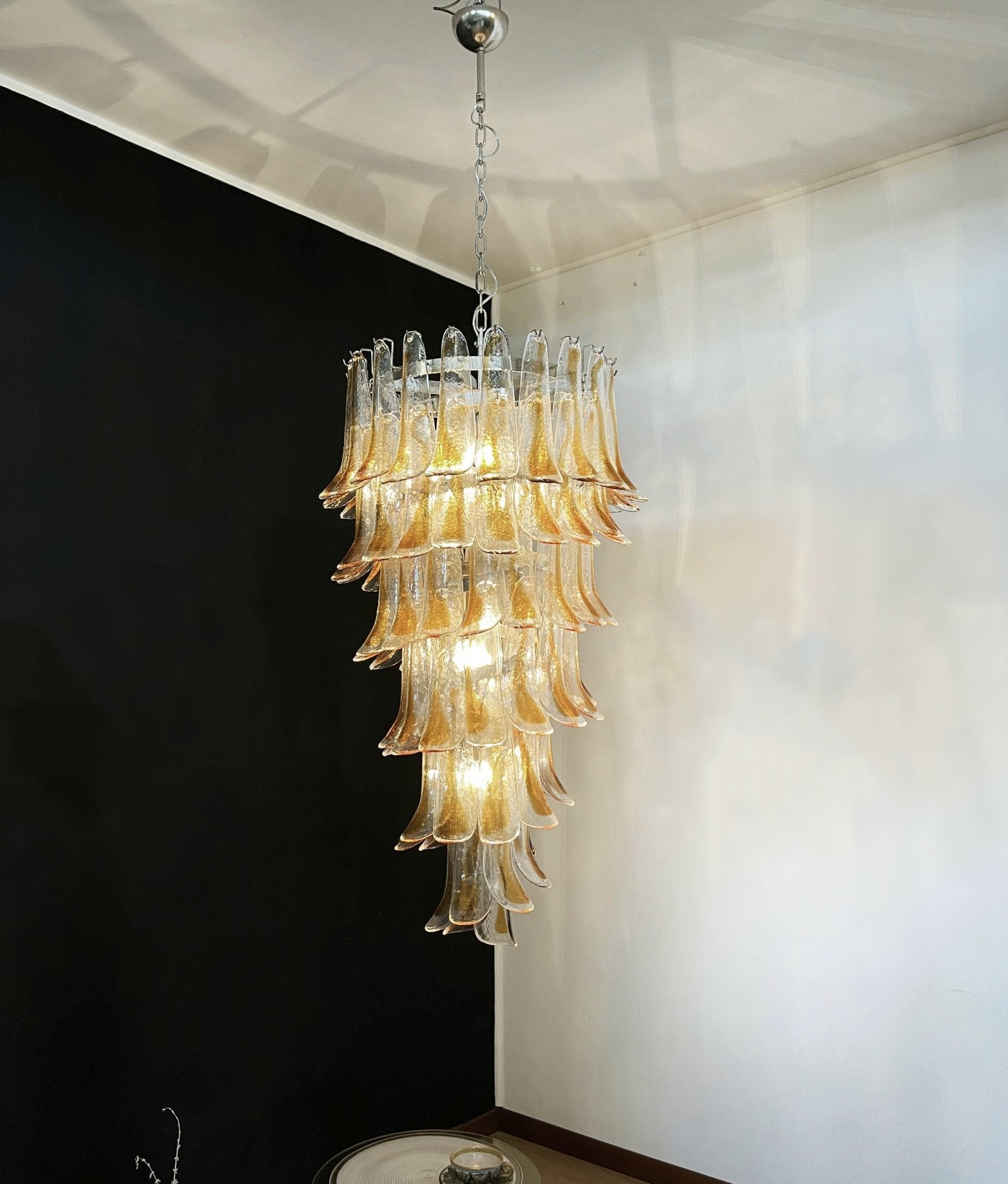 Aurora Chandelier Gold Murano Glass Petals Layered Cascading - Letslighting