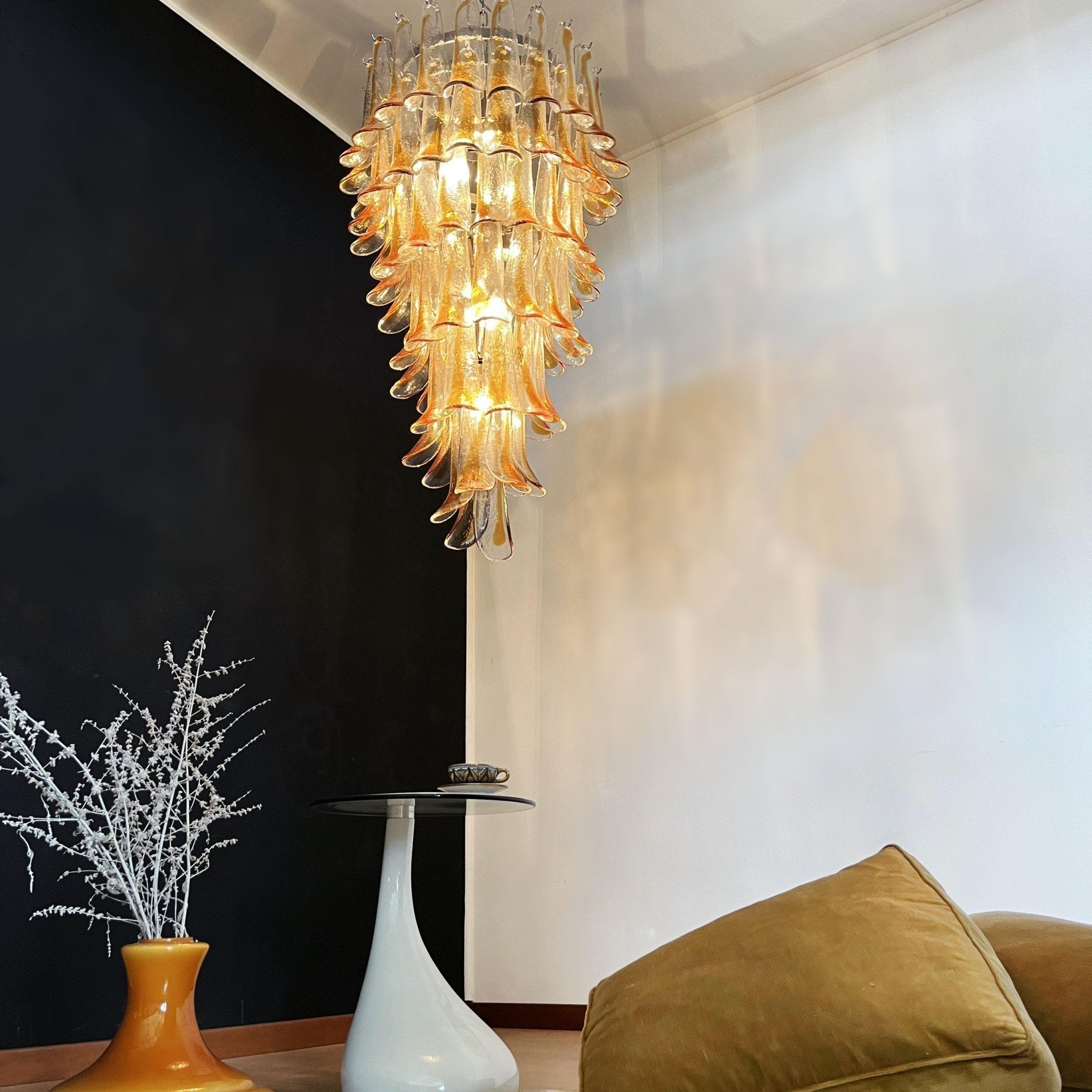 Aurora Chandelier Gold Murano Glass Petals Layered Cascading - Letslighting