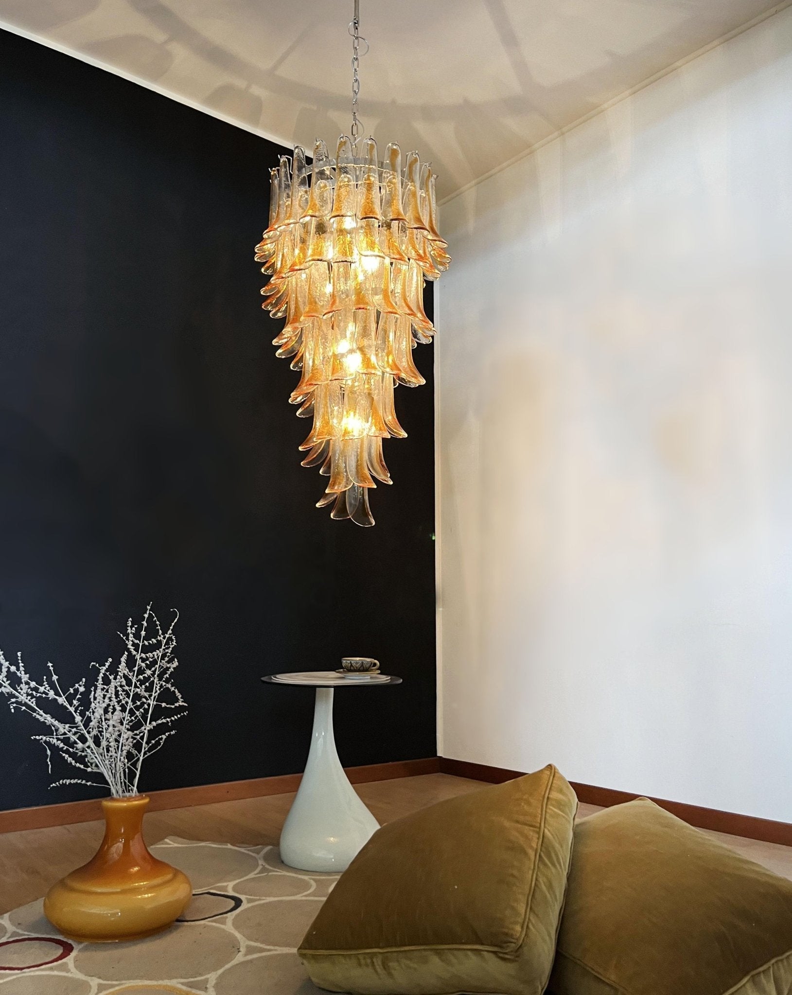 Aurora Chandelier Gold Murano Glass Petals Layered Cascading - Letslighting