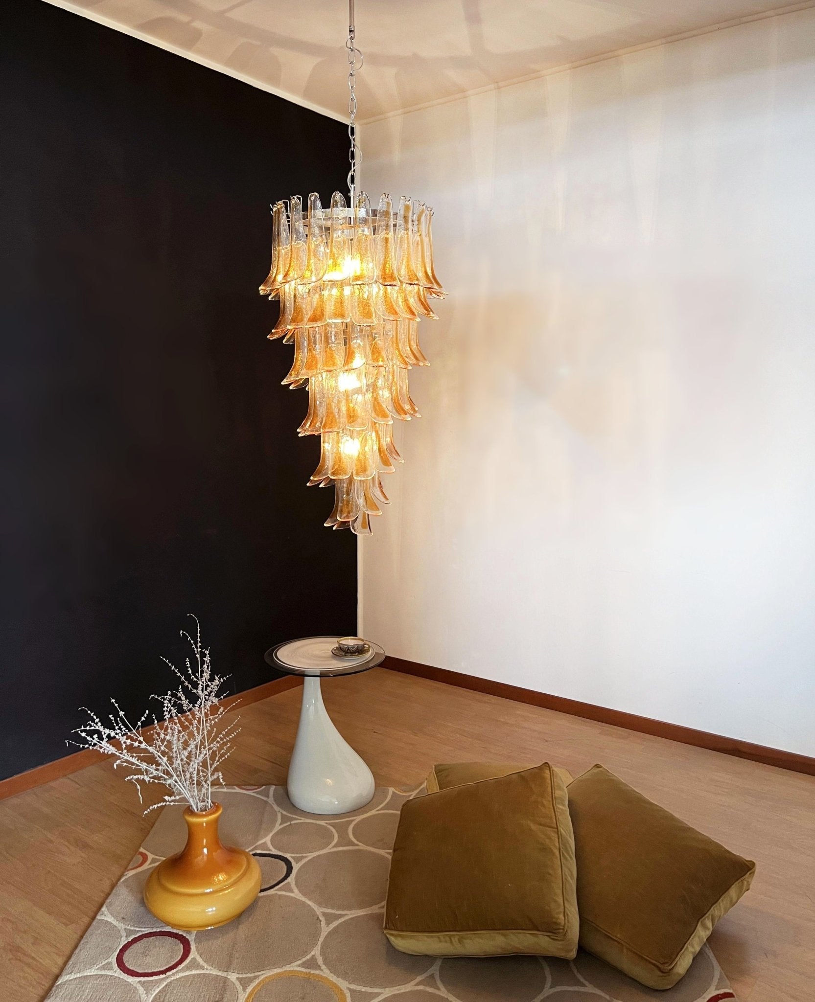 Aurora Chandelier Gold Murano Glass Petals Layered Cascading - Letslighting