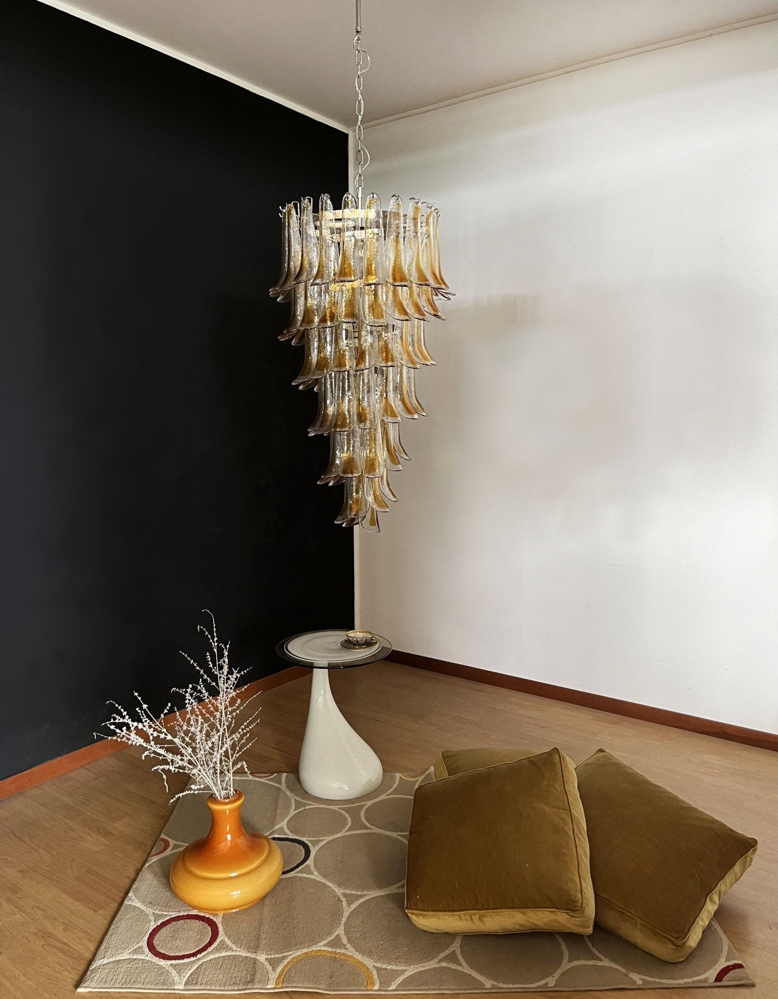 Aurora Chandelier Gold Murano Glass Petals Layered Cascading - Letslighting