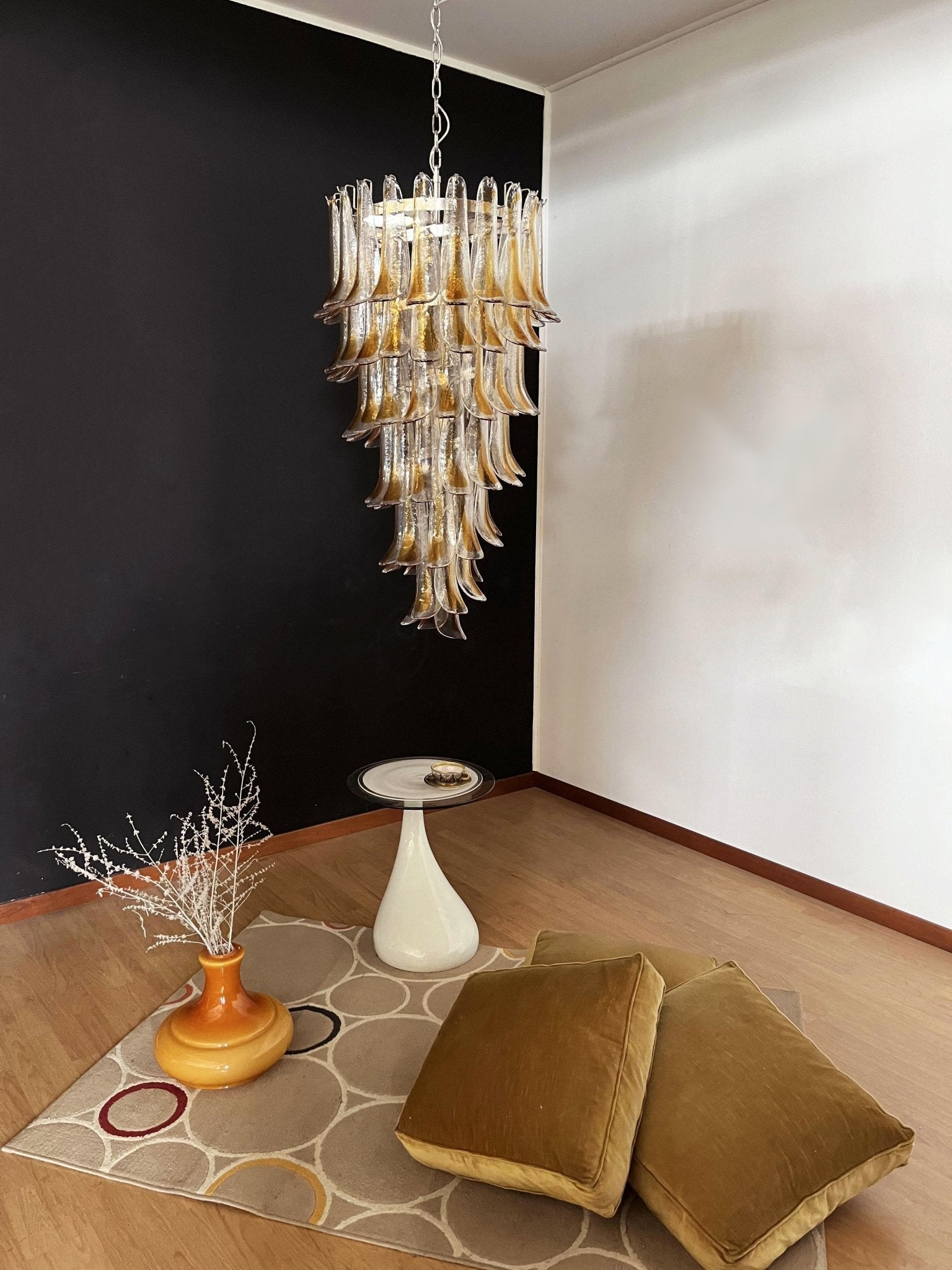 Aurora Chandelier Gold Murano Glass Petals Layered Cascading - Letslighting