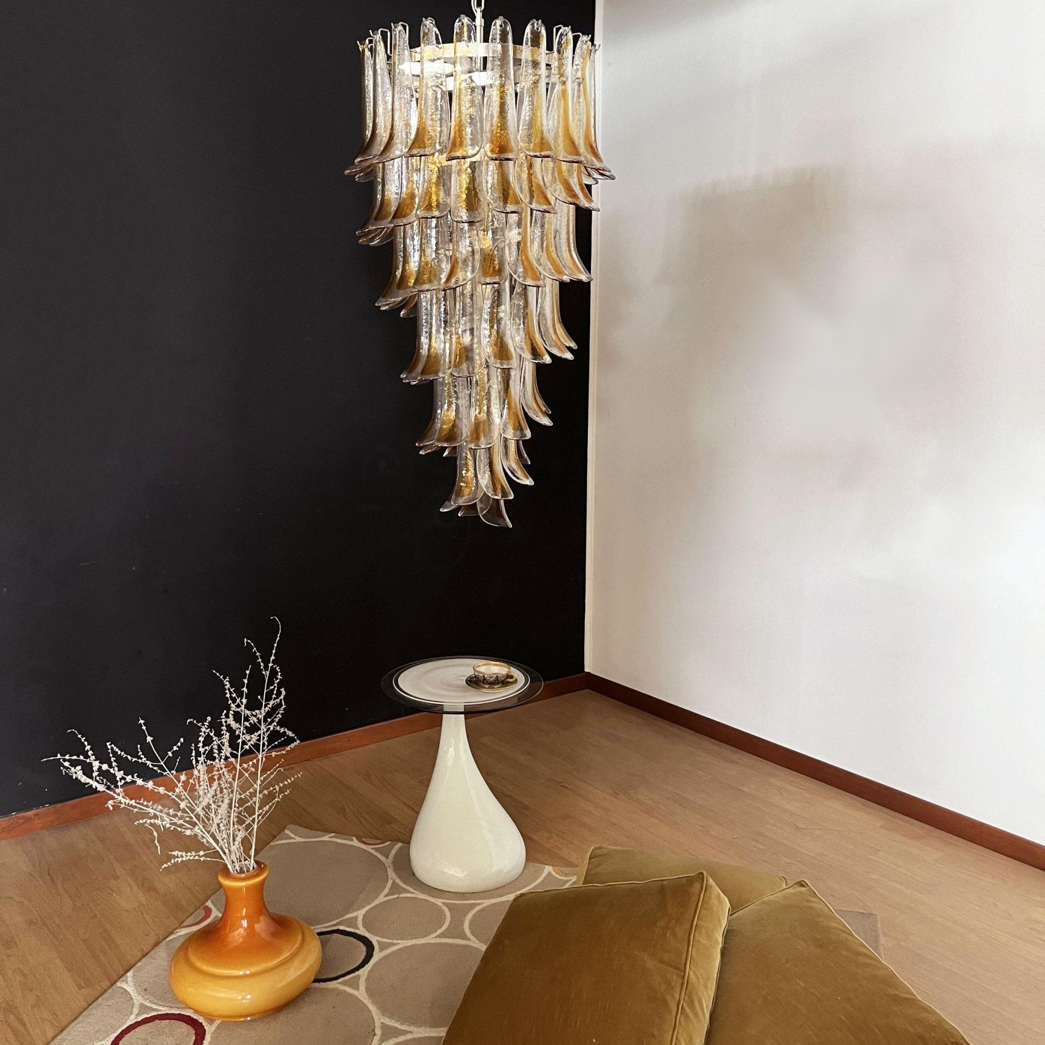 Aurora Chandelier Gold Murano Glass Petals Layered Cascading - Letslighting