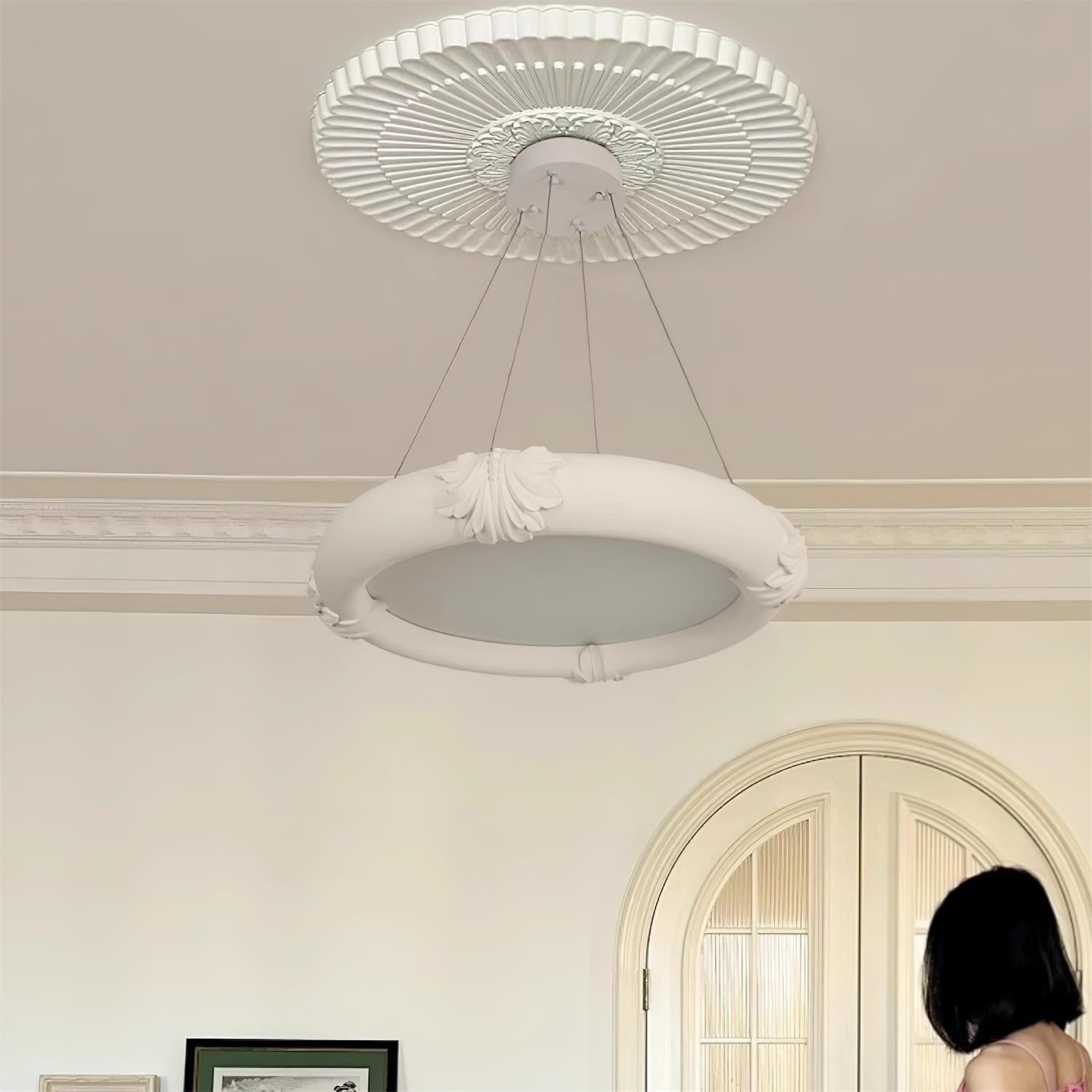 Marika Chandelier Plaster Circular Floral - Letslighting