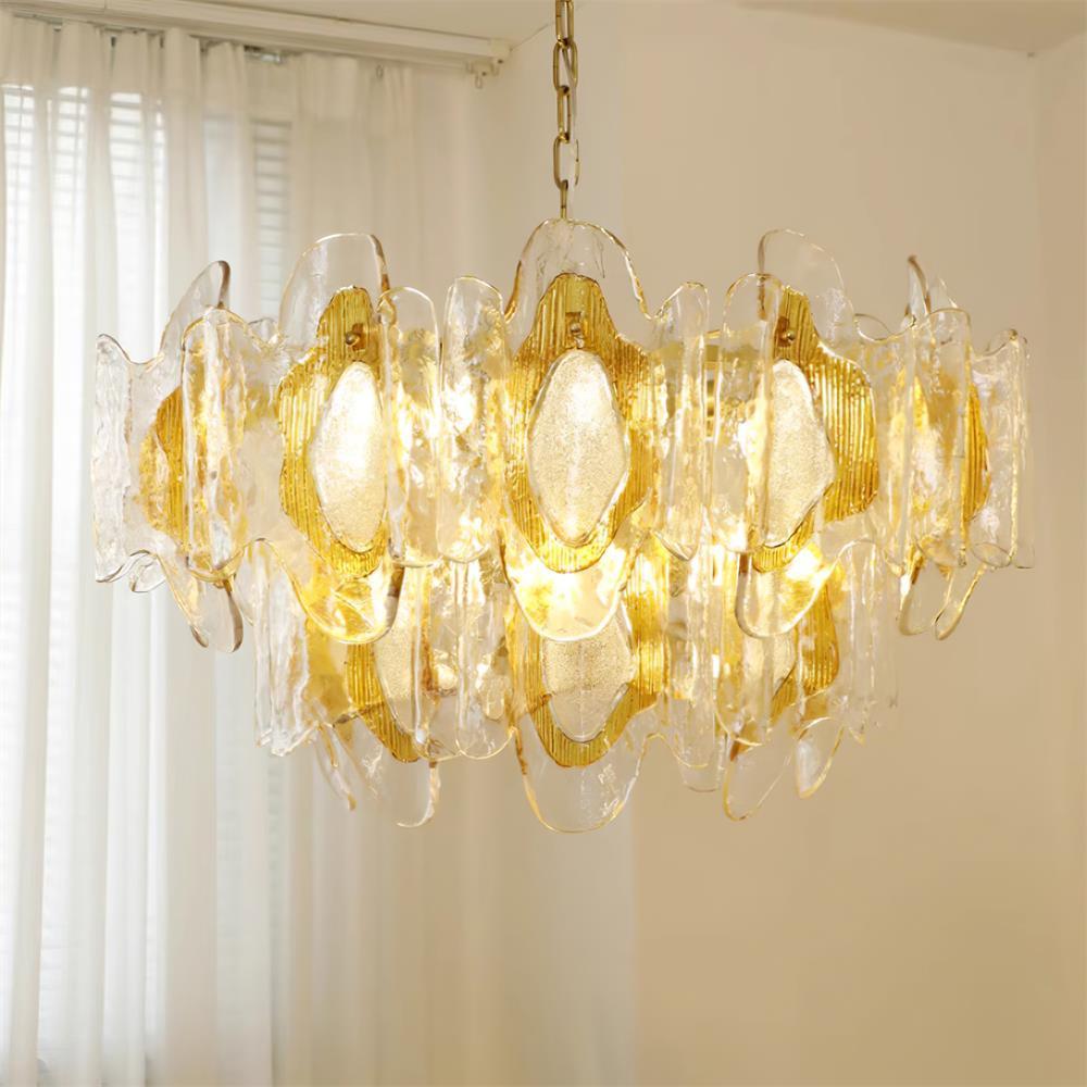 Marrina Chandelier Amber Wave Glass Vintage - Letslighting