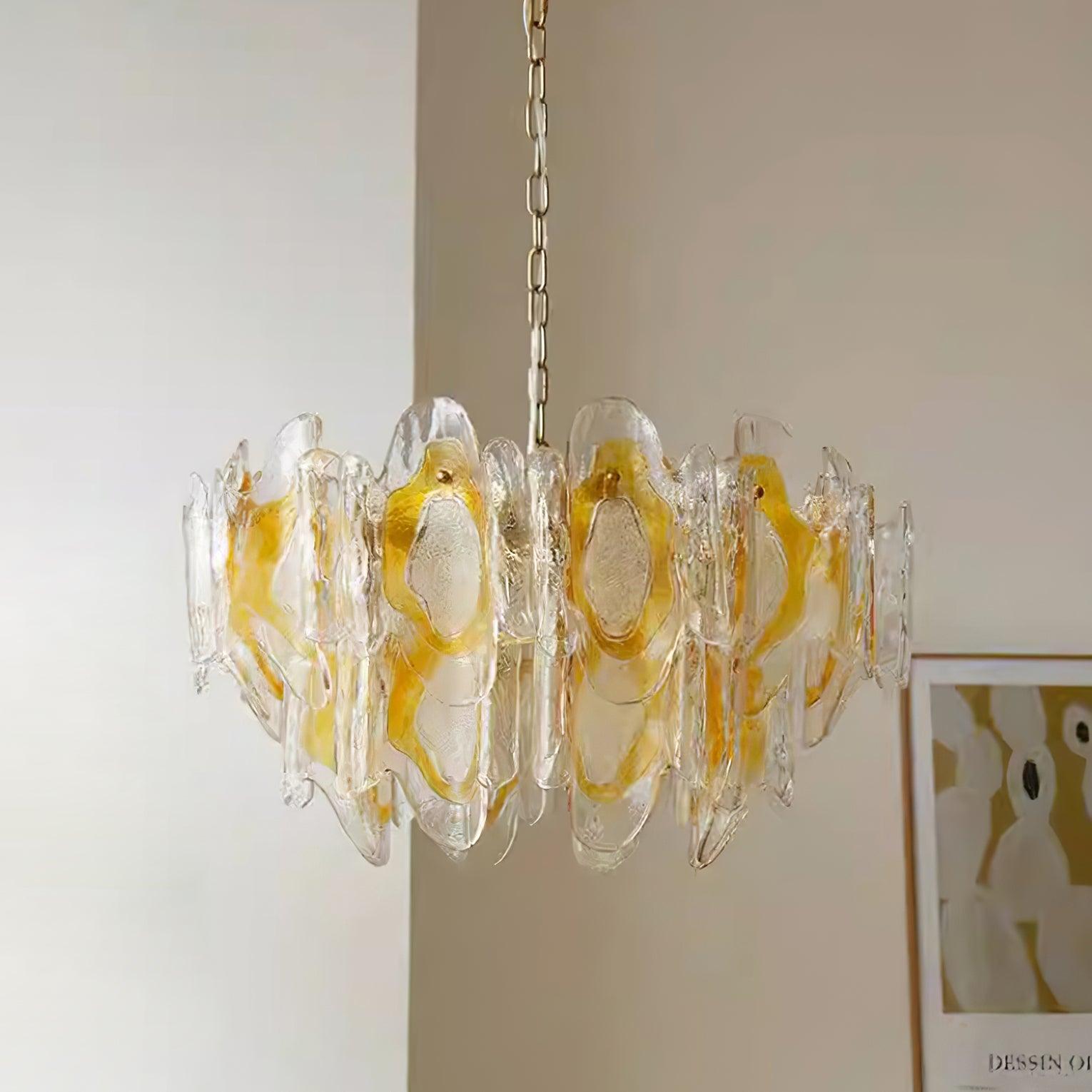 Marrina Chandelier Amber Wave Glass Vintage - Letslighting