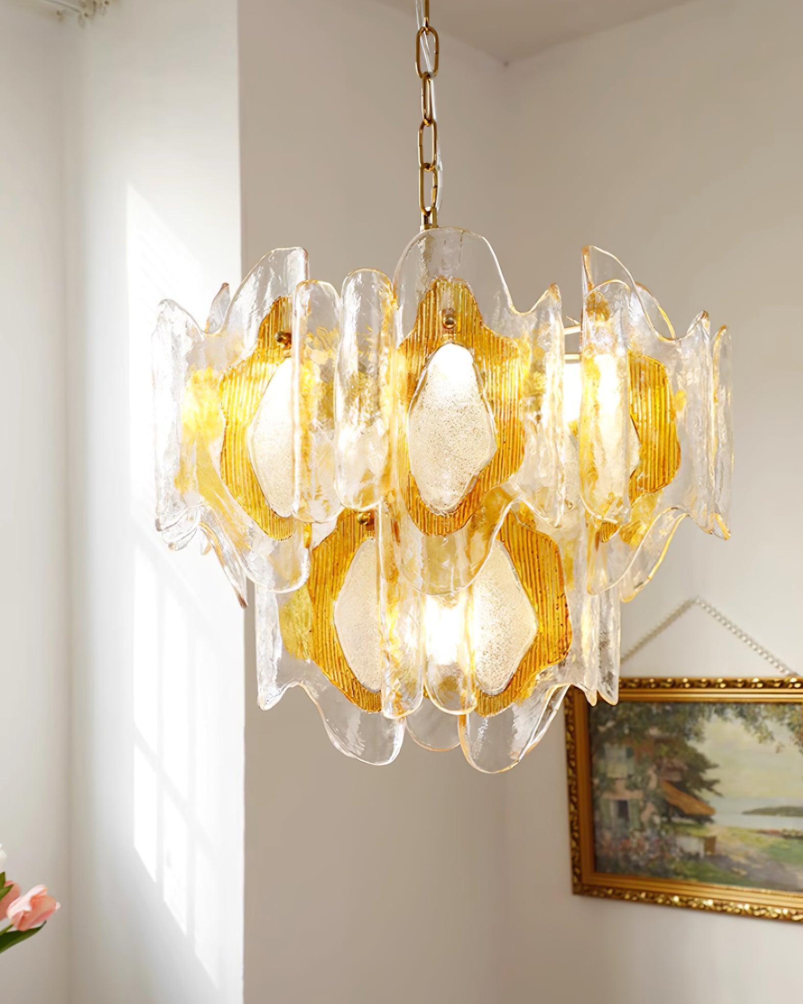 Marrina Chandelier Amber Wave Glass Vintage - Letslighting