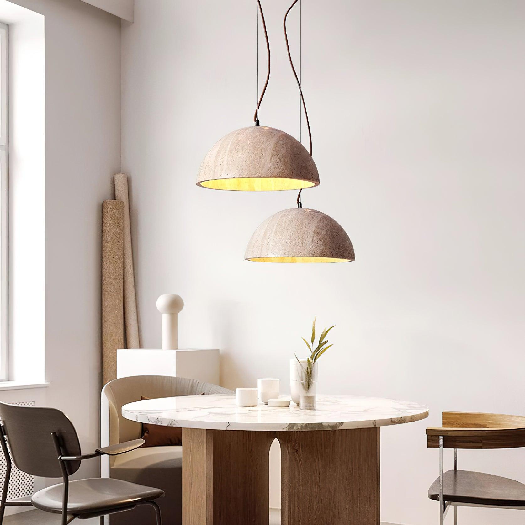 Pendant Lamp Travertine Dome Shade Industrial Chic Soft Glow - Letslighting