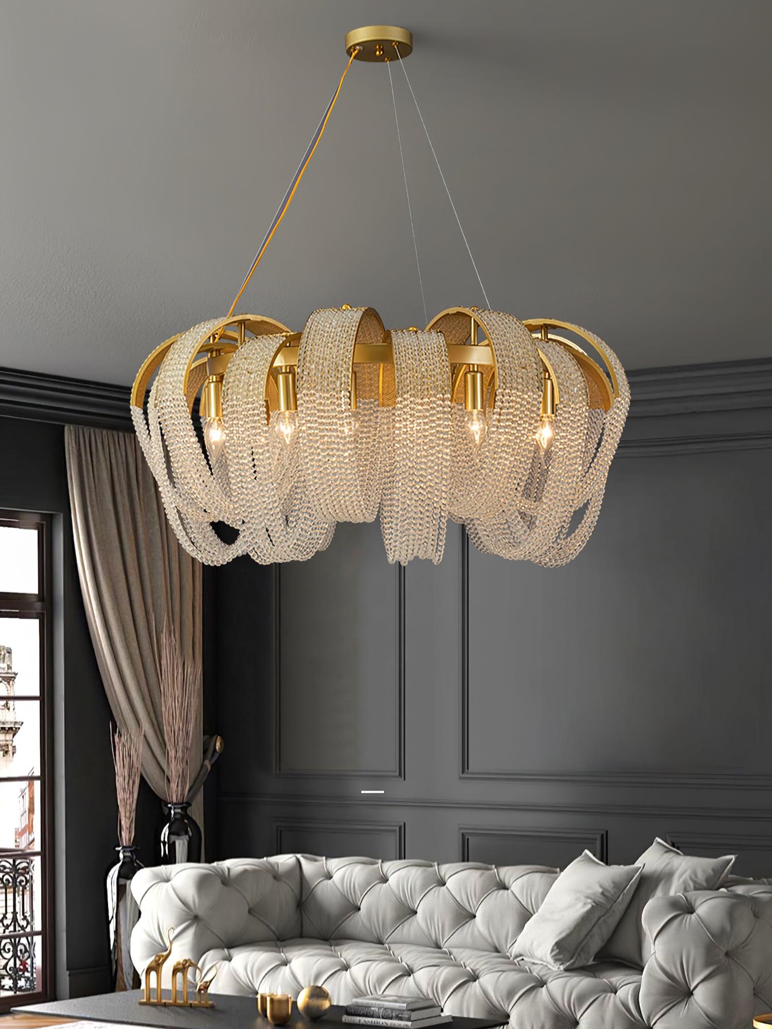 Lustra Chandelier Mesh Crystal Gold Waterfall Sparkle - Letslighting