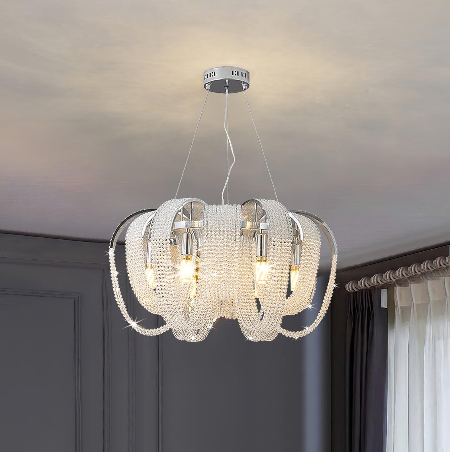 Lustra Chandelier Mesh Crystal Gold Waterfall Sparkle - Letslighting