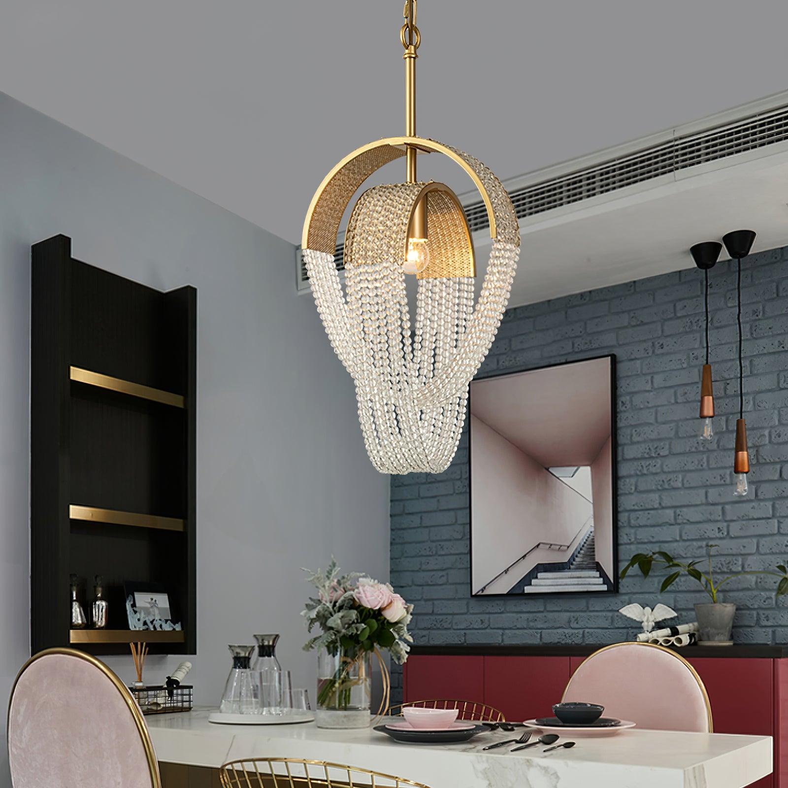 Lustra Chandelier Mesh Crystal Gold Waterfall Sparkle - Letslighting