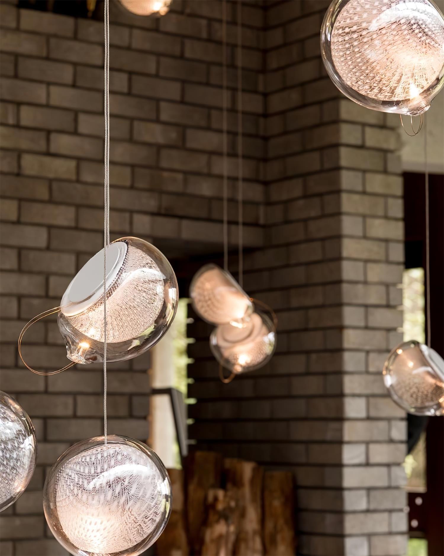 Chandelier Mesh Glass Orbs Cluster Frame Modern Minimalist - Letslighting