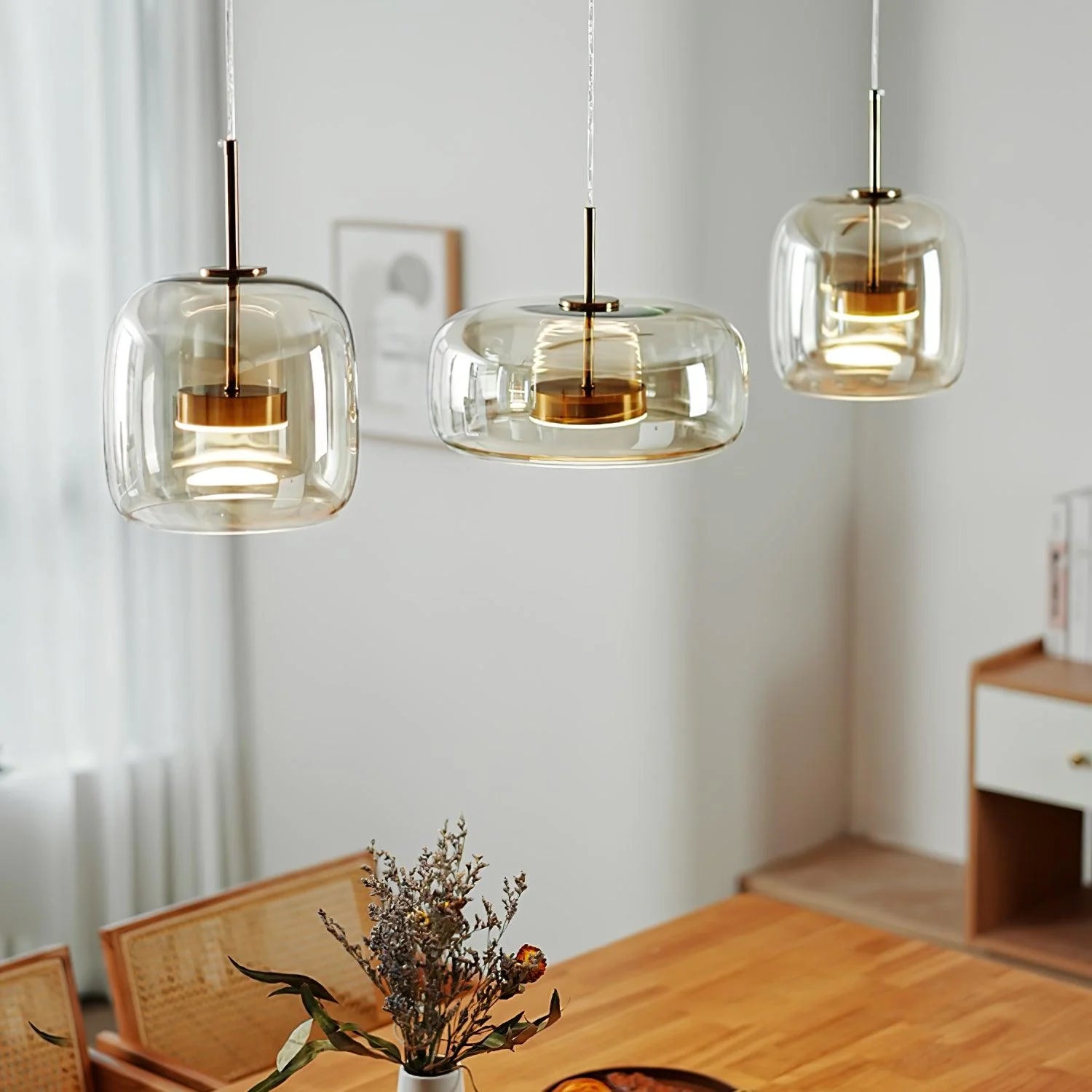 Valentina Suspension Cylindre Moderne Verre, Claire/Grise Fumée/Ambre