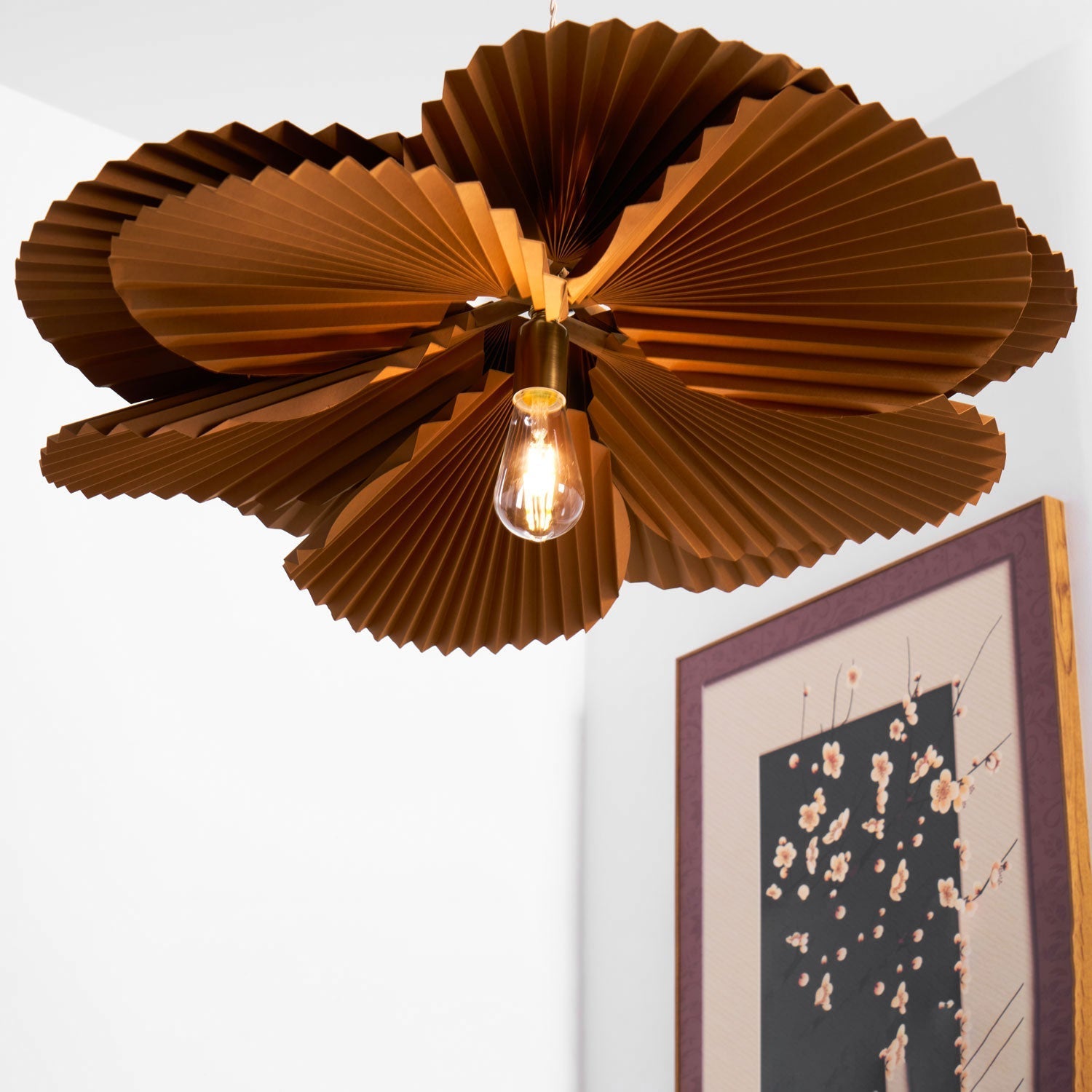 Pendant Lamp with Pleated Kraft Paper Petal Shade Warm Ambient - Letslighting