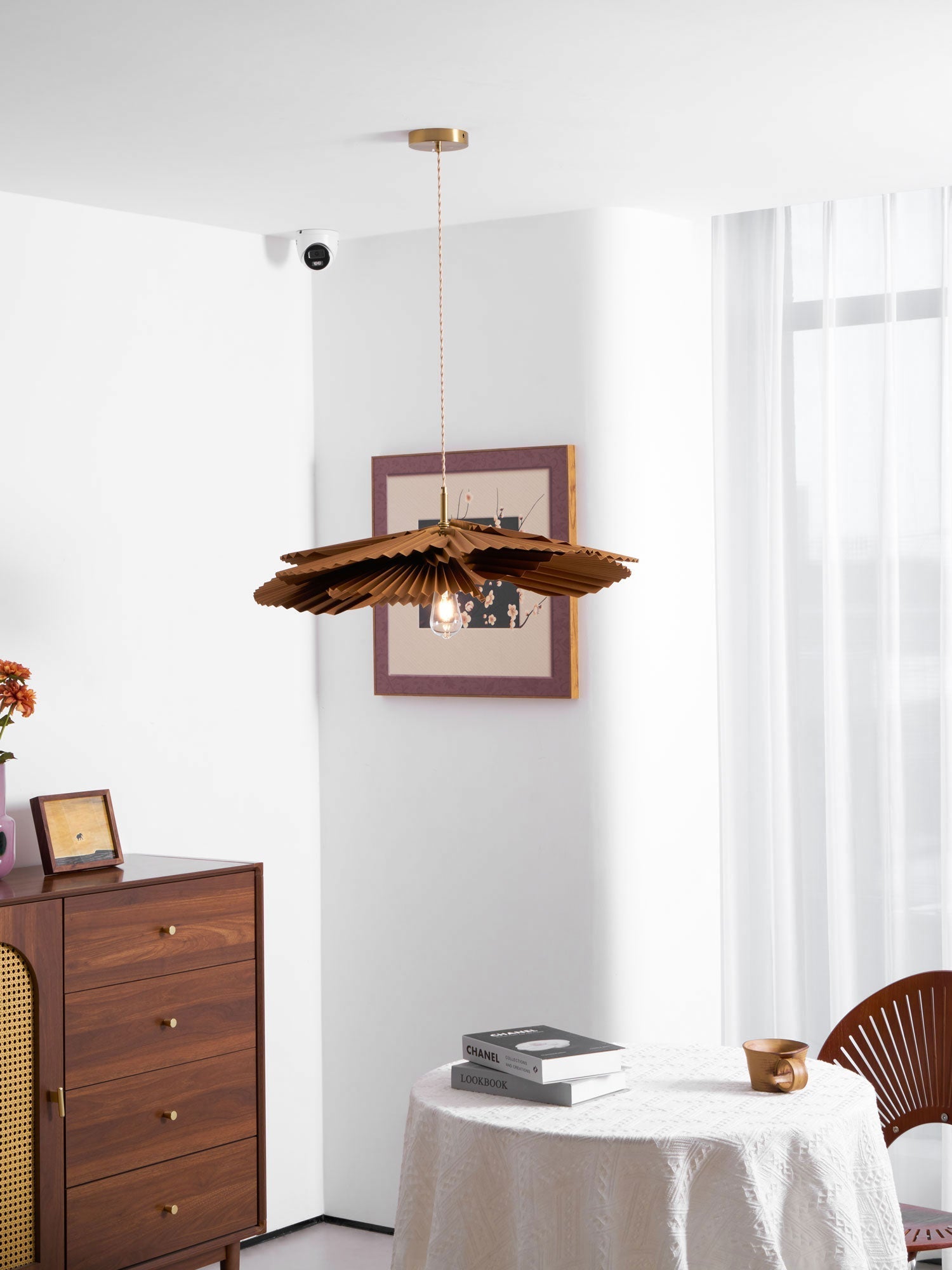 Pendant Lamp with Pleated Kraft Paper Petal Shade Warm Ambient - Letslighting