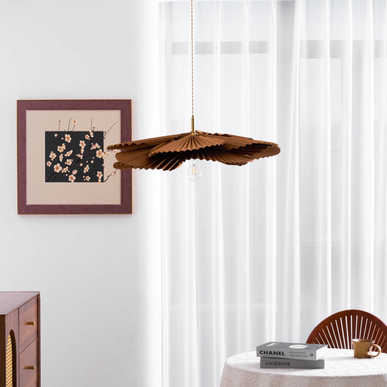 Pendant Lamp with Pleated Kraft Paper Petal Shade Warm Ambient - Letslighting