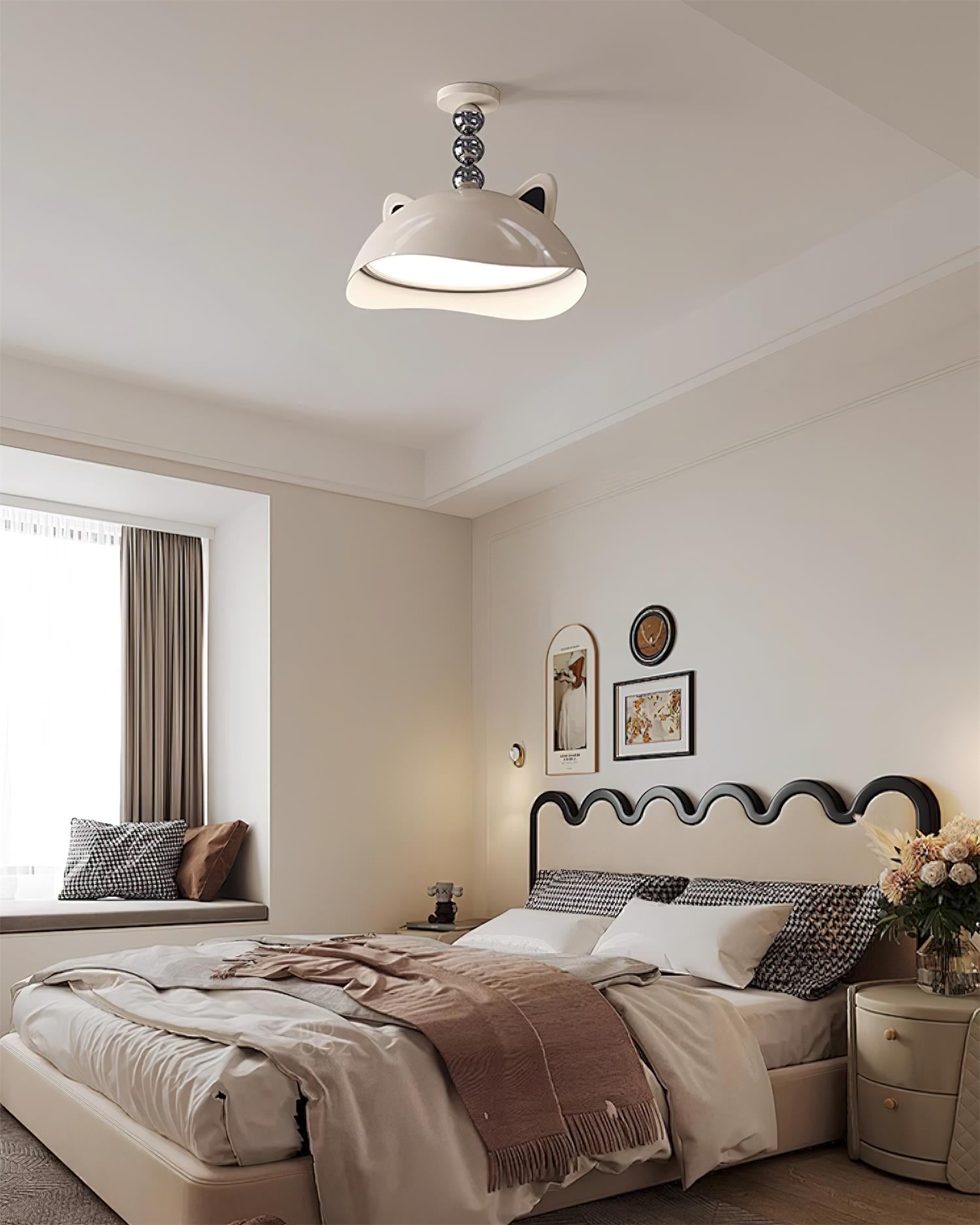 Miki Ceiling Light Cat Ears Orb Accent Playful Modern - Letslighting