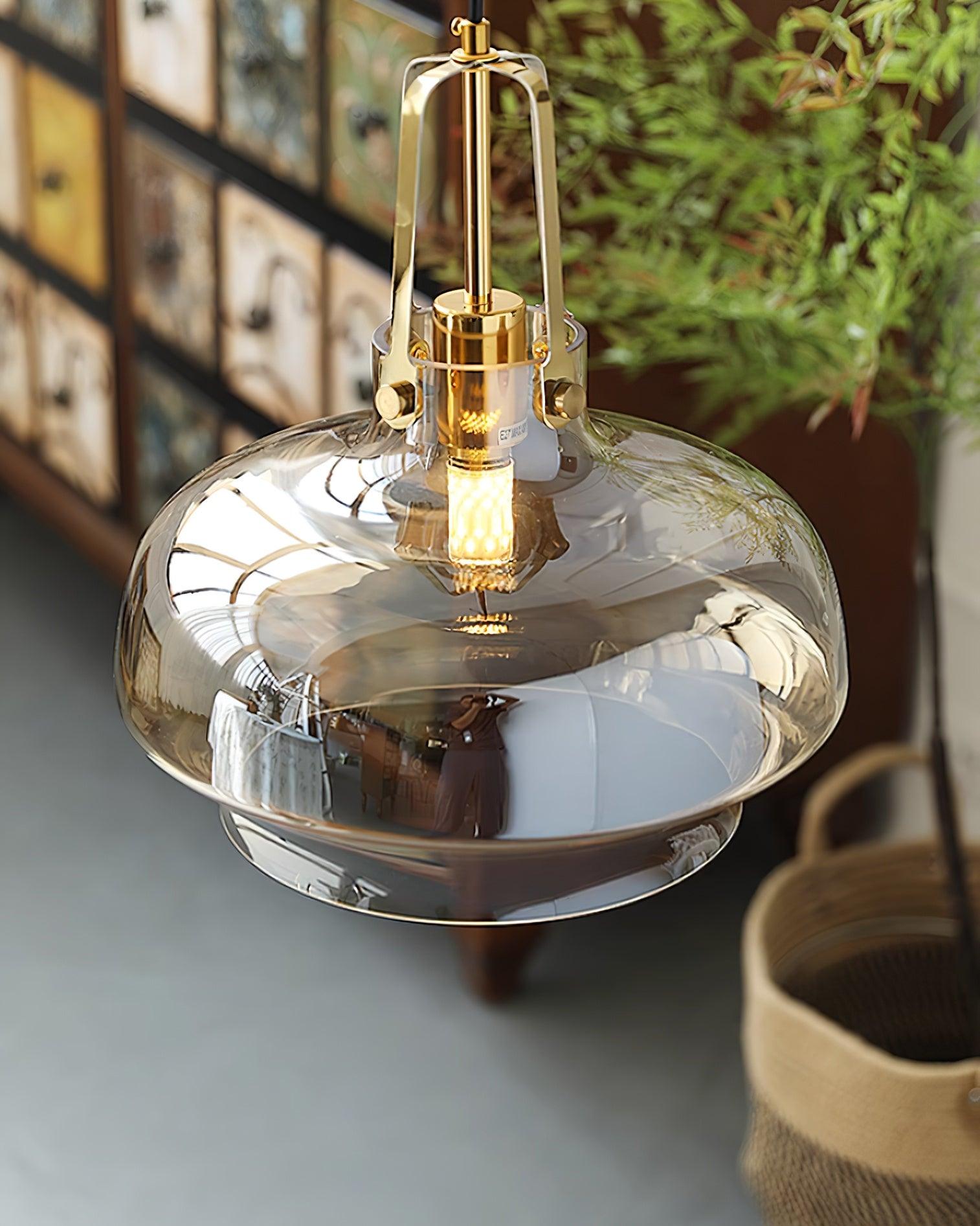Aurelin Amber Glass Pendant Light with Brass Fittings - Letslighting