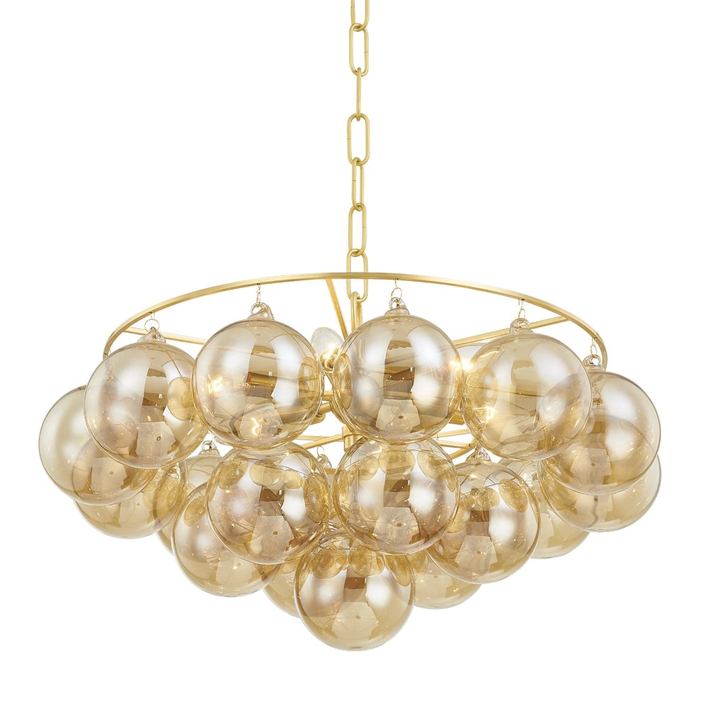 Aurora Chandelier Clear Glass Globe Aged Brass Elegant - Letslighting
