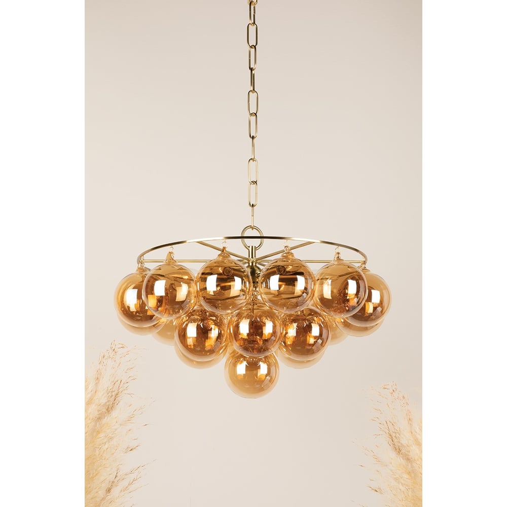 Aurora Chandelier Clear Glass Globe Aged Brass Elegant - Letslighting