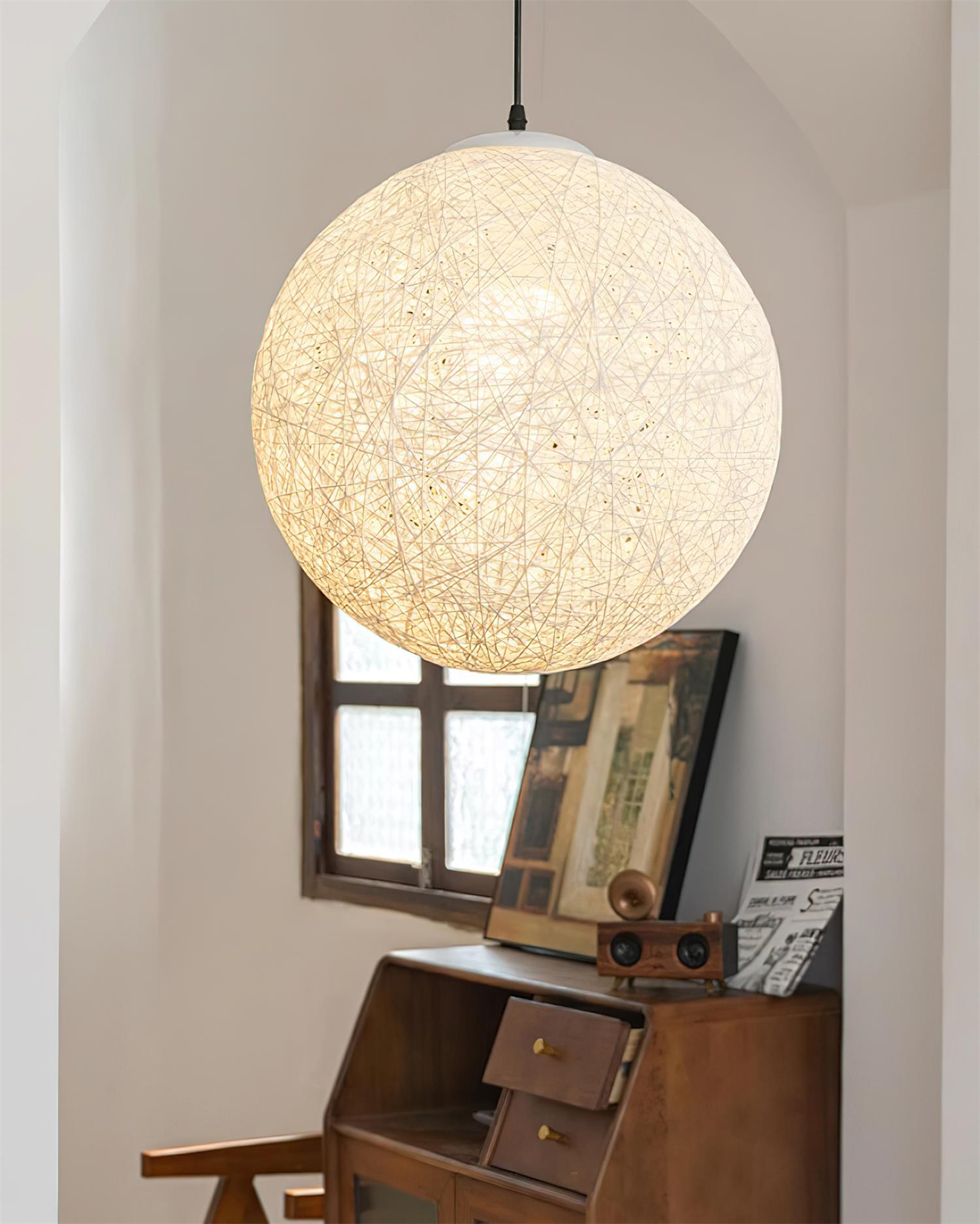 Pendant Lamp Hemp Rattan Sphere Handcrafted Artisanal Bohemian - Letslighting