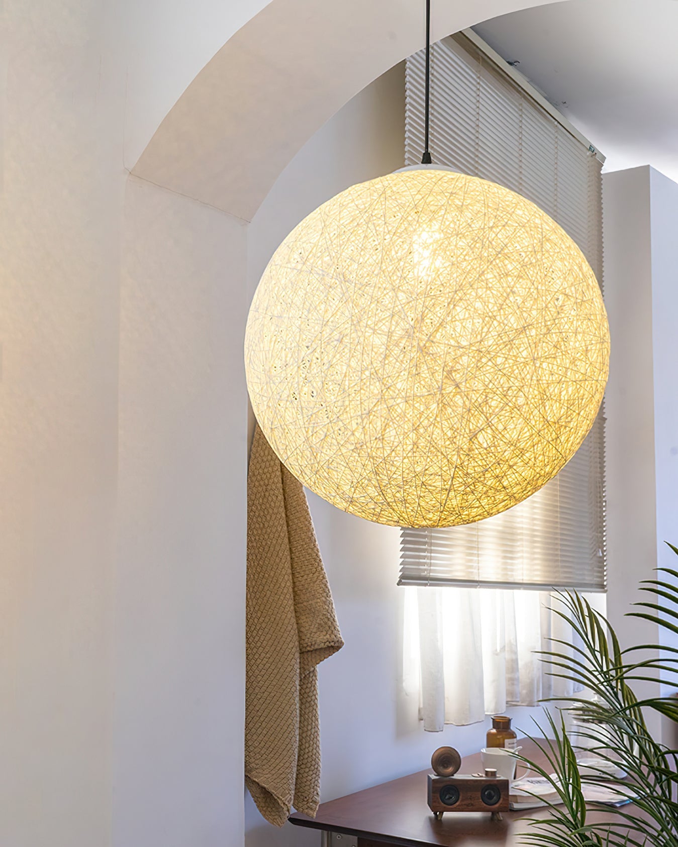 Pendant Lamp Hemp Rattan Sphere Handcrafted Artisanal Bohemian - Letslighting