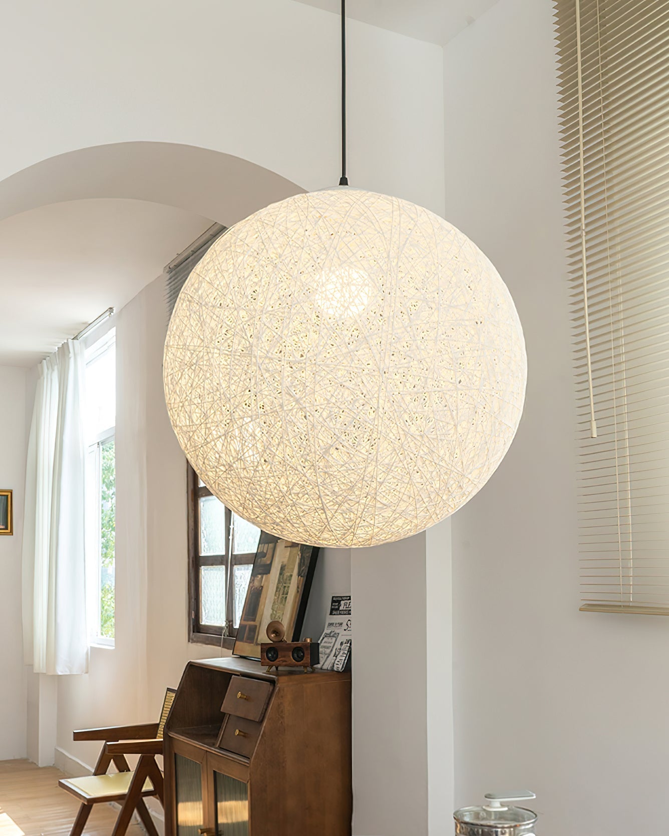 Pendant Lamp Hemp Rattan Sphere Handcrafted Artisanal Bohemian - Letslighting
