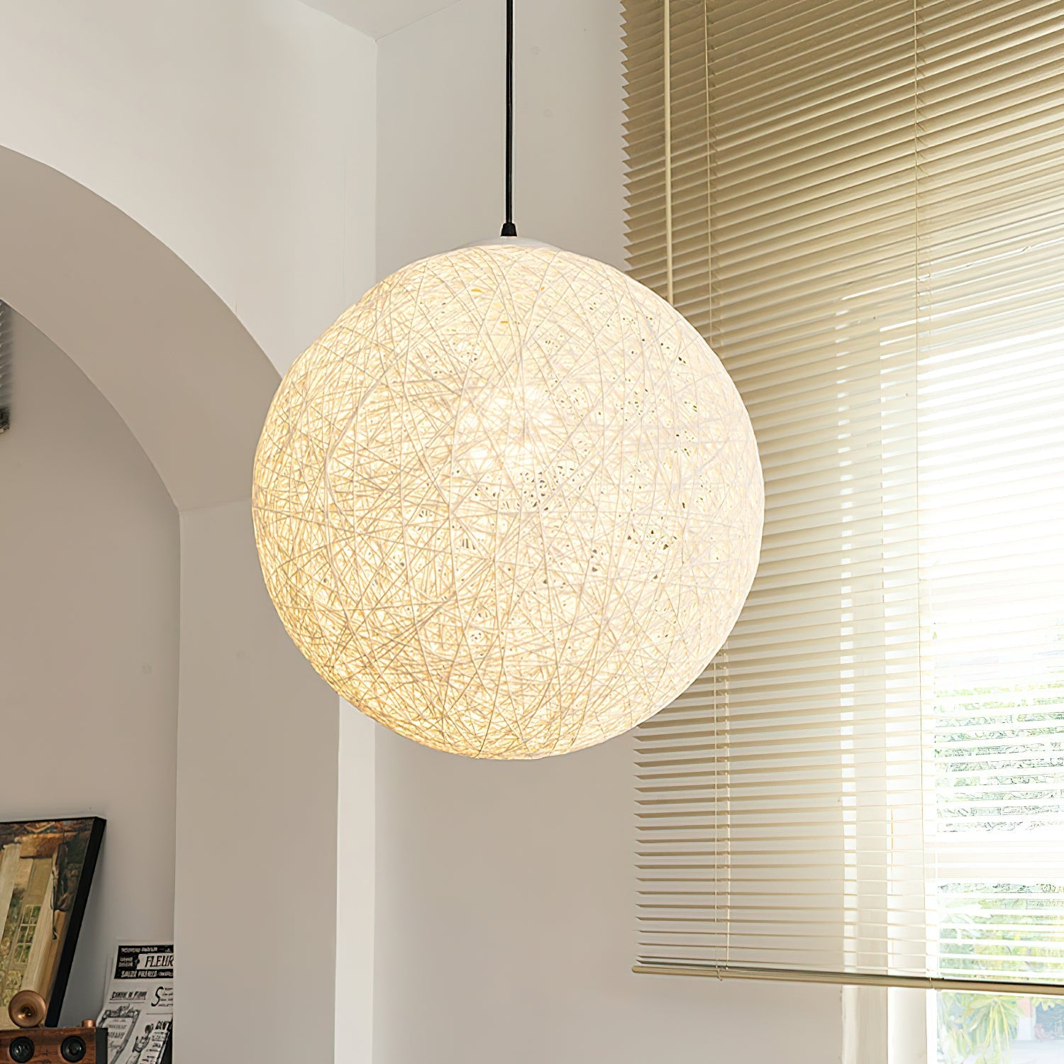 Pendant Lamp Hemp Rattan Sphere Handcrafted Artisanal Bohemian - Letslighting