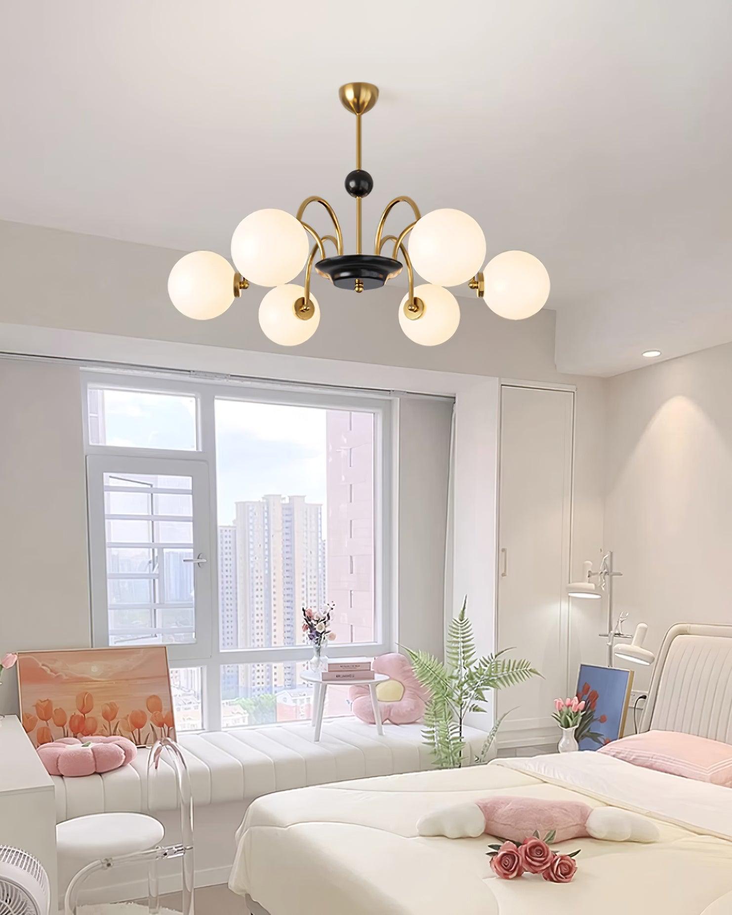 Chandelier Curved Arms Globe Shades Modern Retro Style Dining - Letslighting