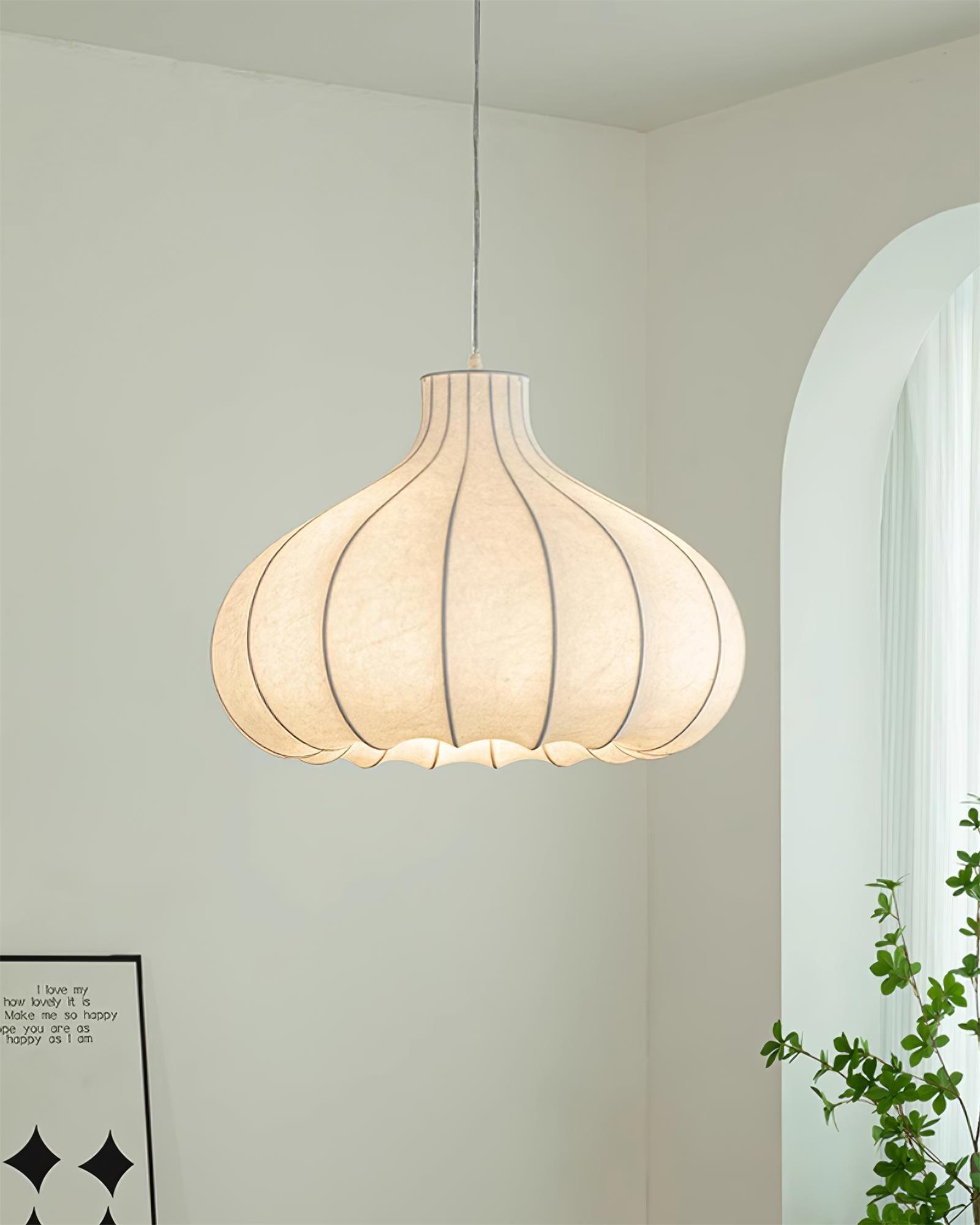 Pendant Lamp Silky Pleated Silk Shade White Elegant - Letslighting