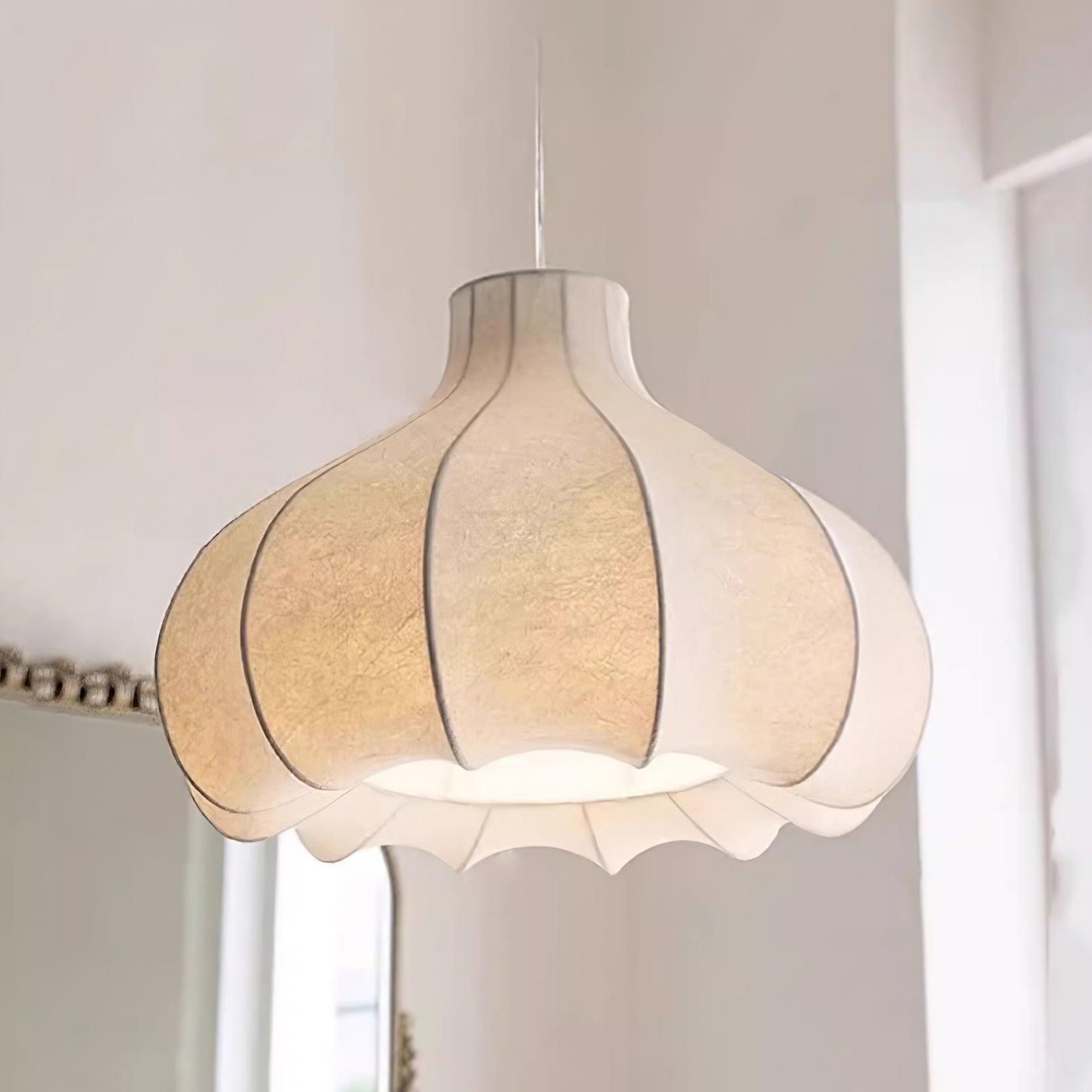 Pendant Lamp Silky Pleated Silk Shade White Elegant - Letslighting