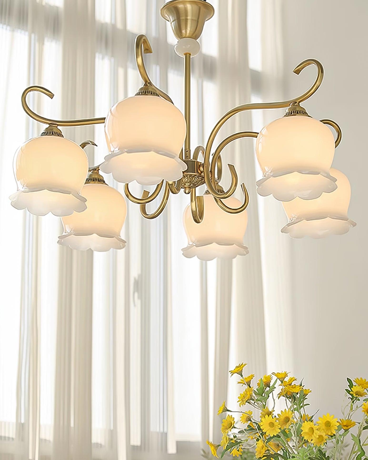 Mullan Chandelier Brass Resin Shades Floral Sculptural - Letslighting