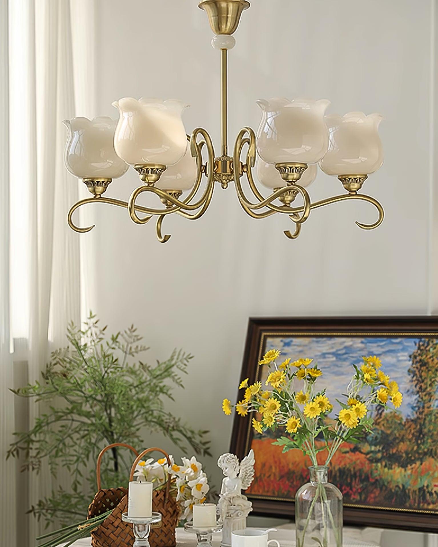 Mullan Chandelier Brass Resin White Gold - Letslighting