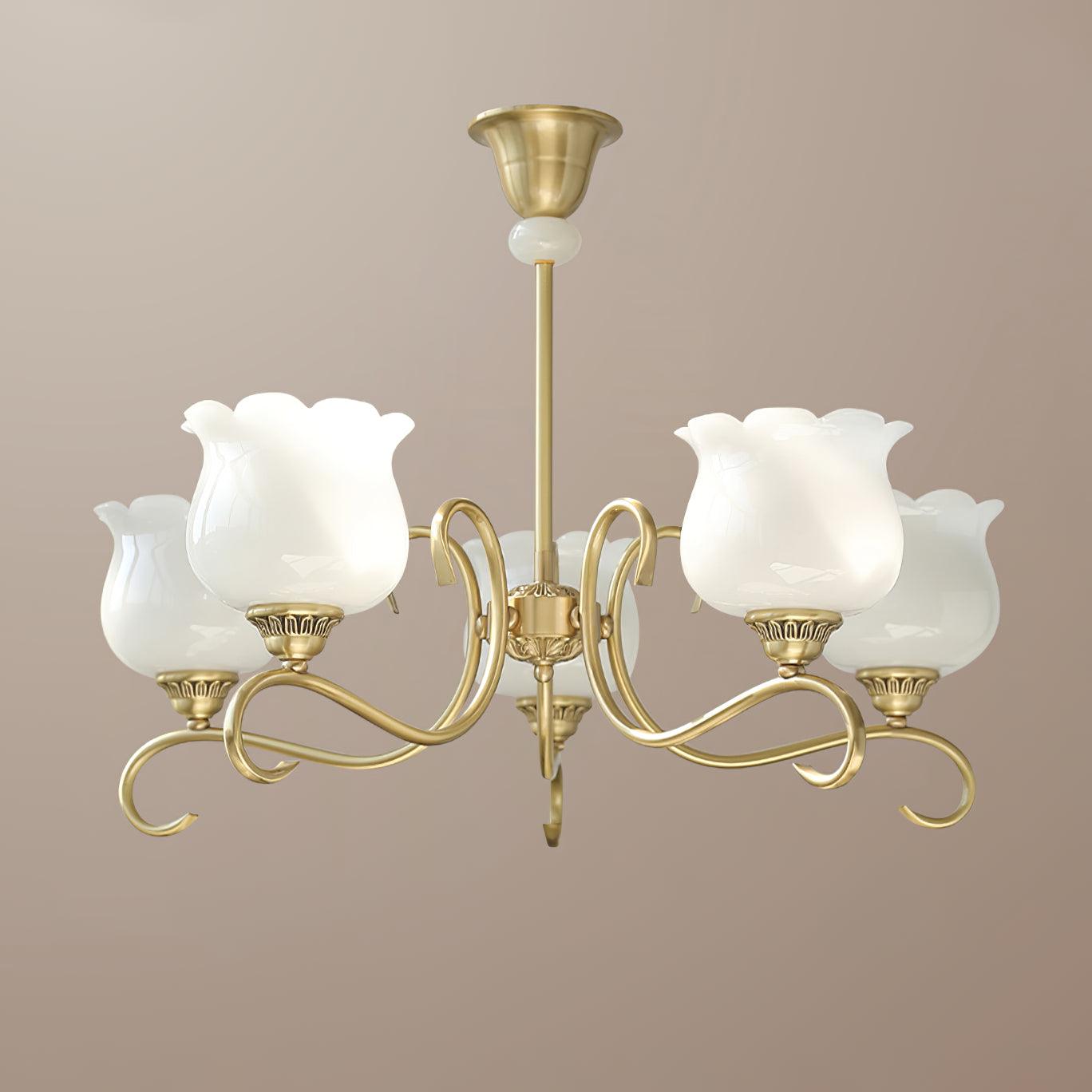 Mullan Chandelier Brass Resin Shades Floral Sculptural - Letslighting