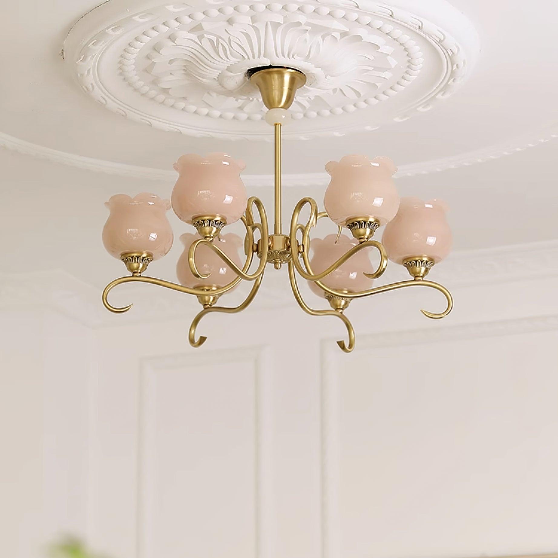 Mullan Chandelier Brass Resin Shades Floral Sculptural - Letslighting