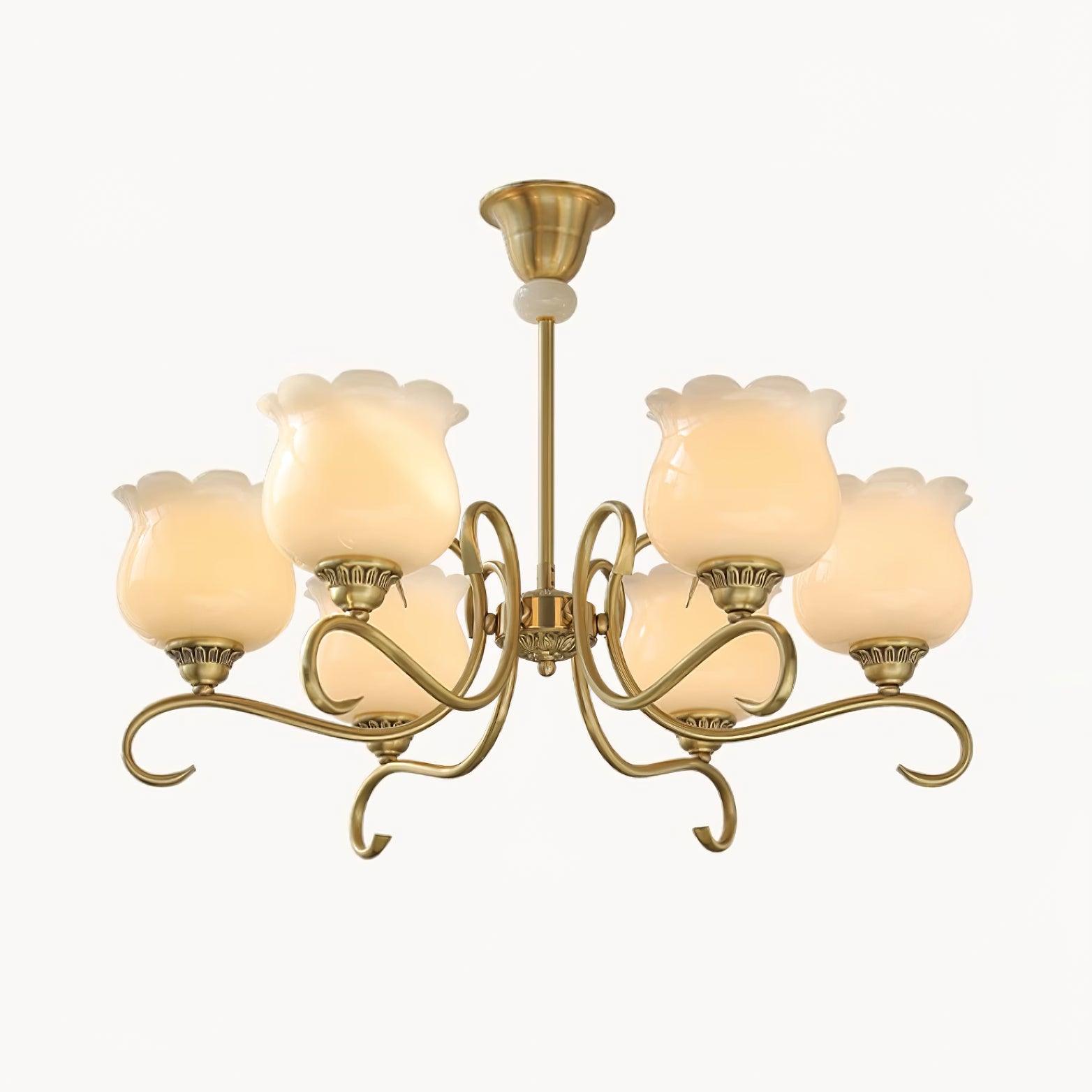 Mullan Chandelier Brass Resin Shades Floral Sculptural - Letslighting